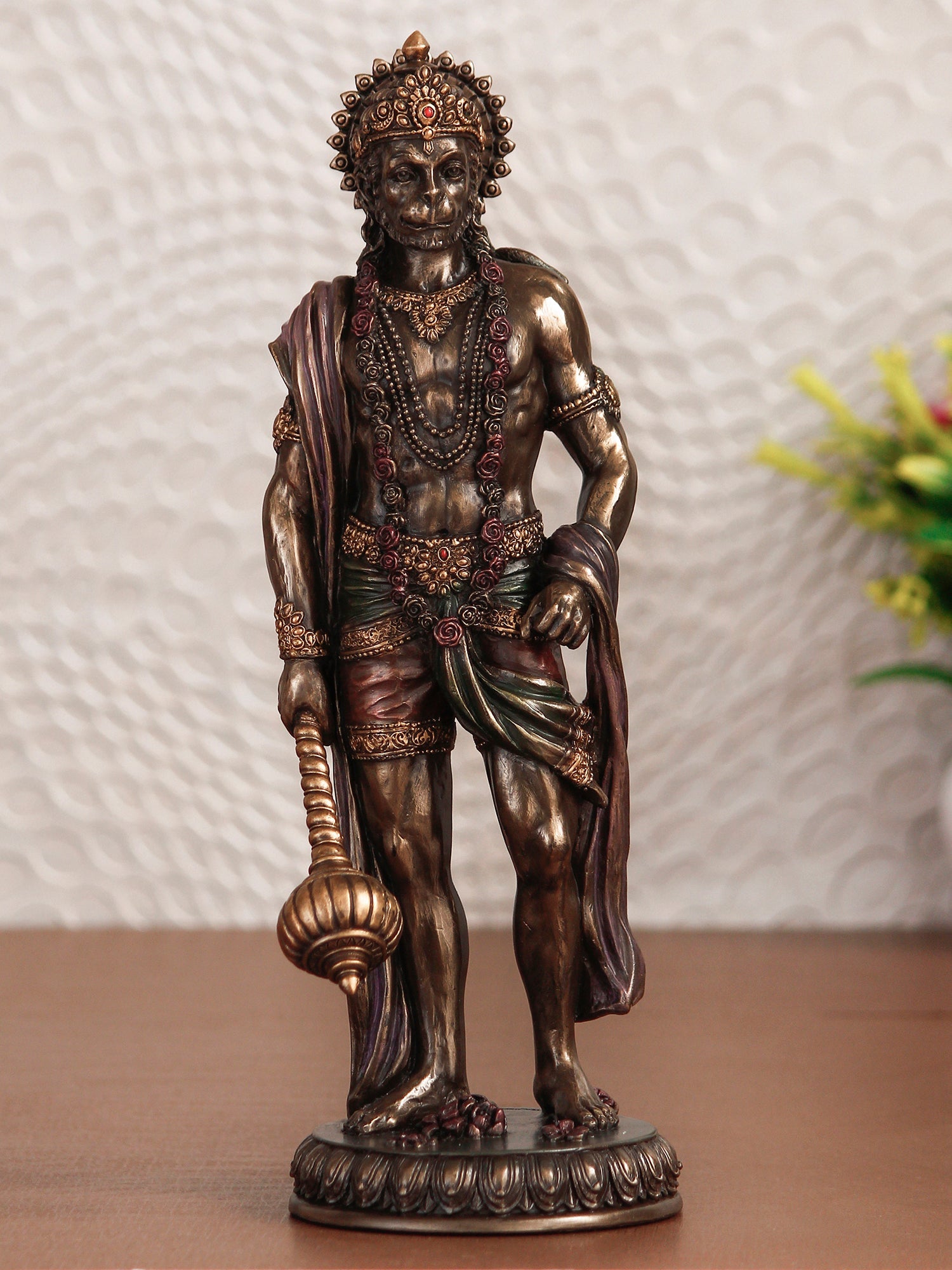 Brown Polyresin and Bronze Standing Lord Hanuman Idol with Gada/Mace Kafalo
