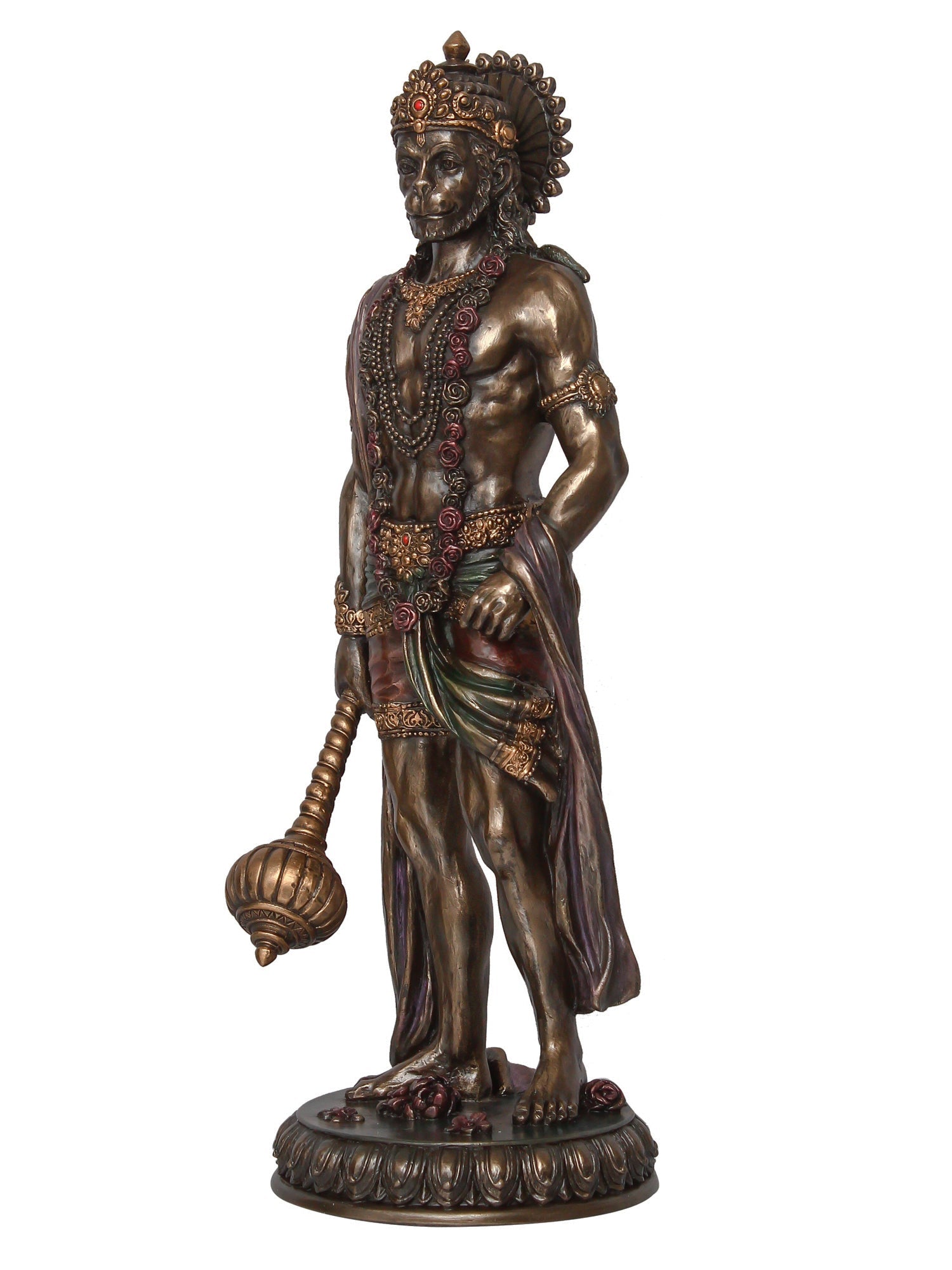 Brown Polyresin and Bronze Standing Lord Hanuman Idol with Gada/Mace Kafalo