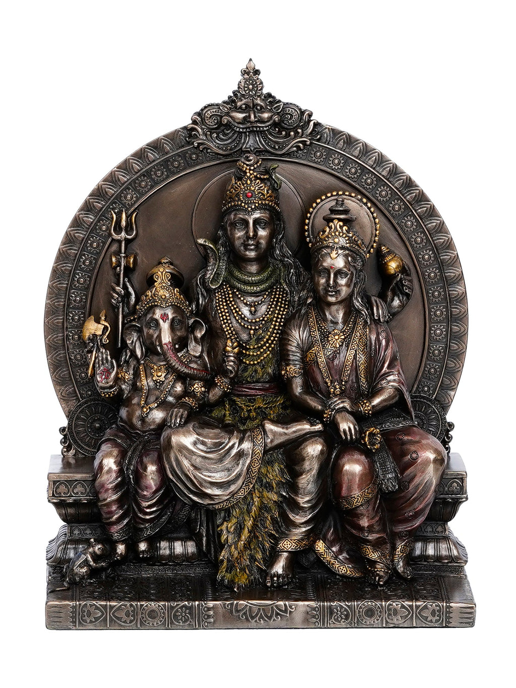 Lord Shiva Parivar Sitting on Singhasan Polyresin and Bronze Decorative murti/statue Kafalo