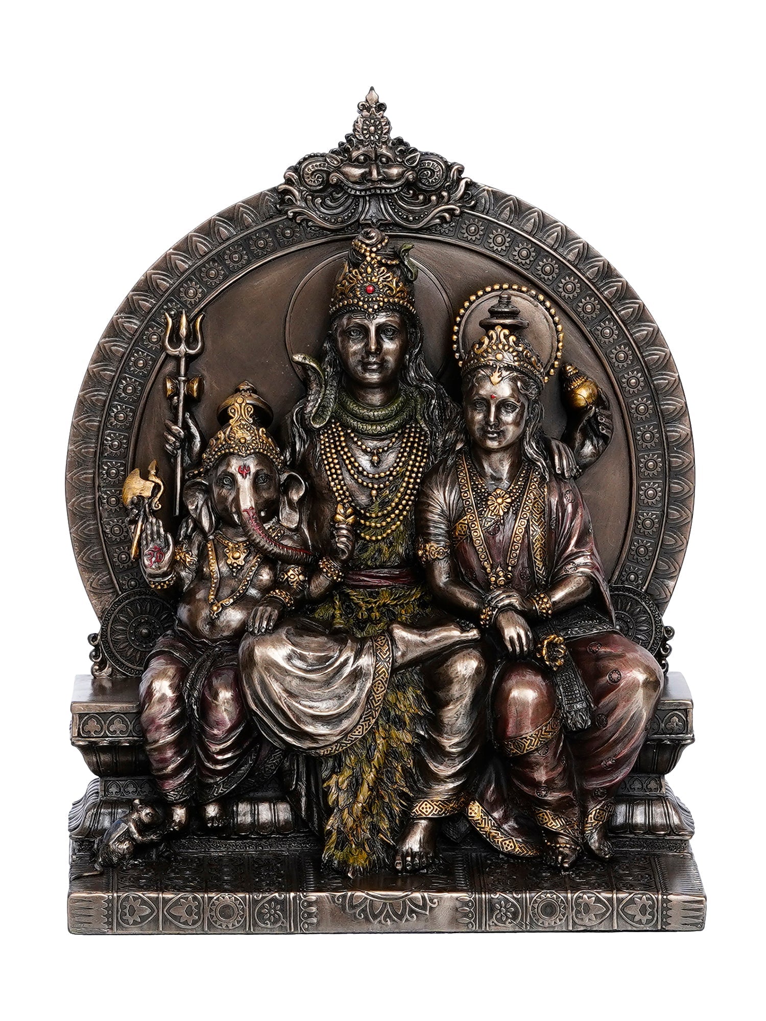 Lord Shiva Parivar Sitting on Singhasan Polyresin and Bronze Decorative murti/statue Kafalo