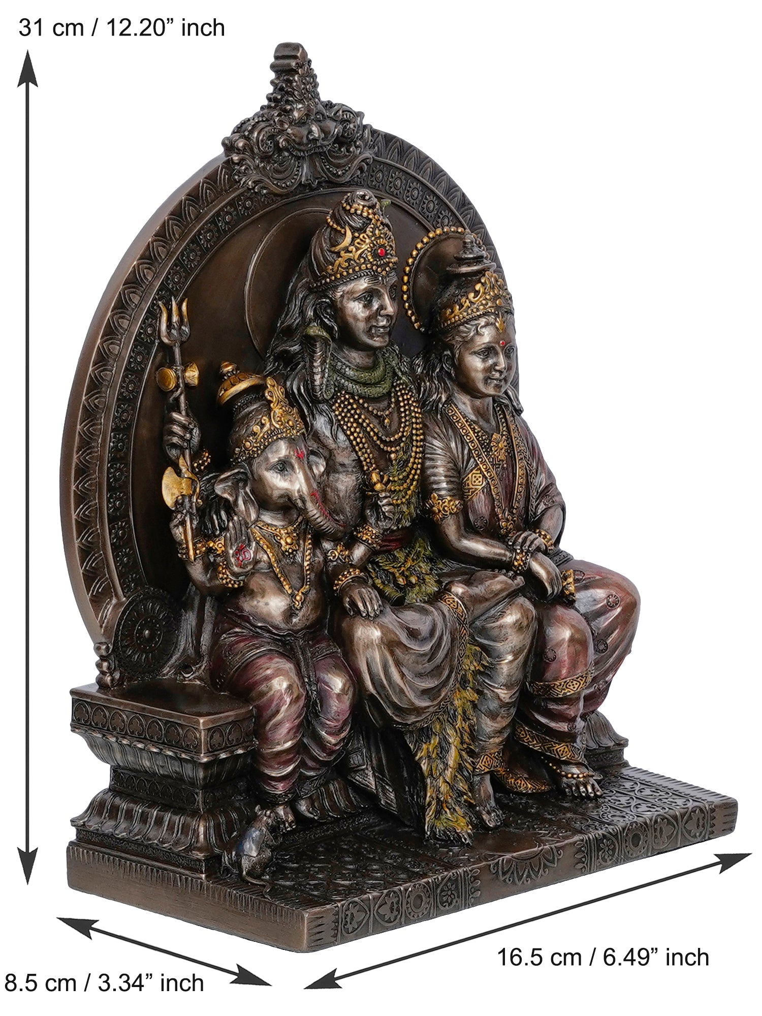 Lord Shiva Parivar Sitting on Singhasan Polyresin and Bronze Decorative murti/statue Kafalo