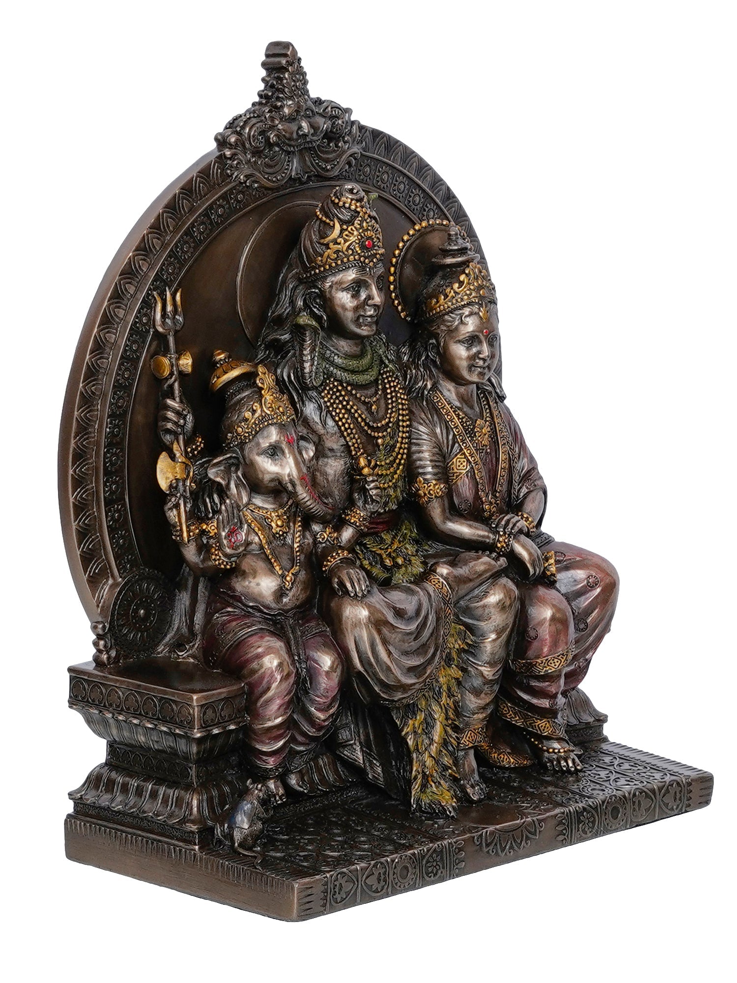 Lord Shiva Parivar Sitting on Singhasan Polyresin and Bronze Decorative murti/statue Kafalo