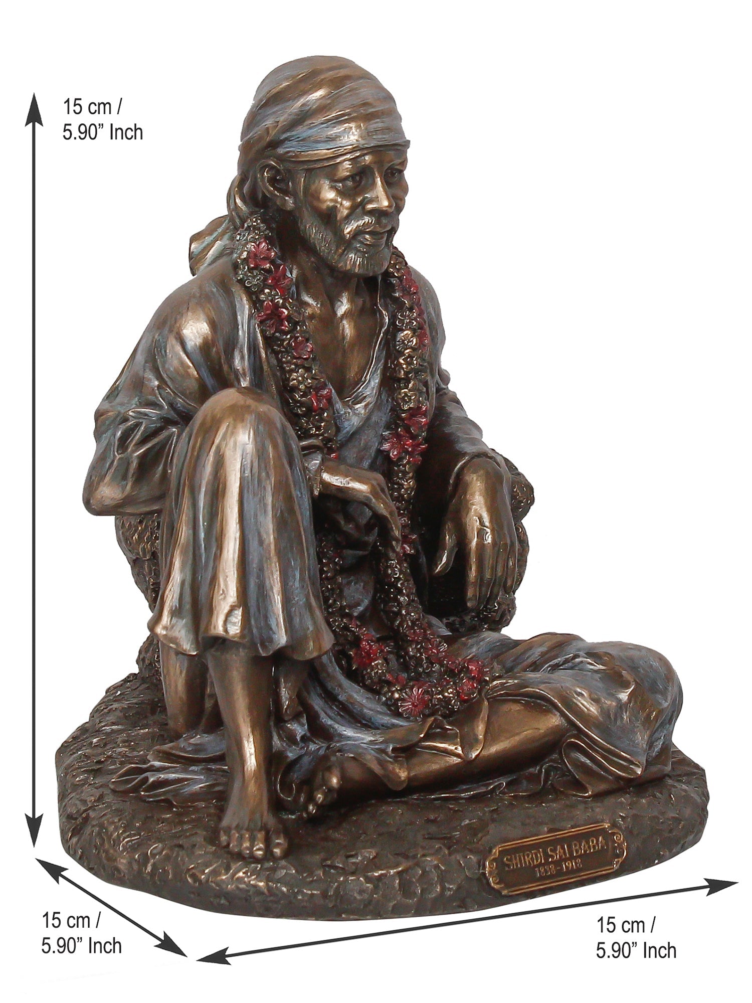 Decorative Polyresin and Bronze Sitting Sai Baba Statue Kafalo