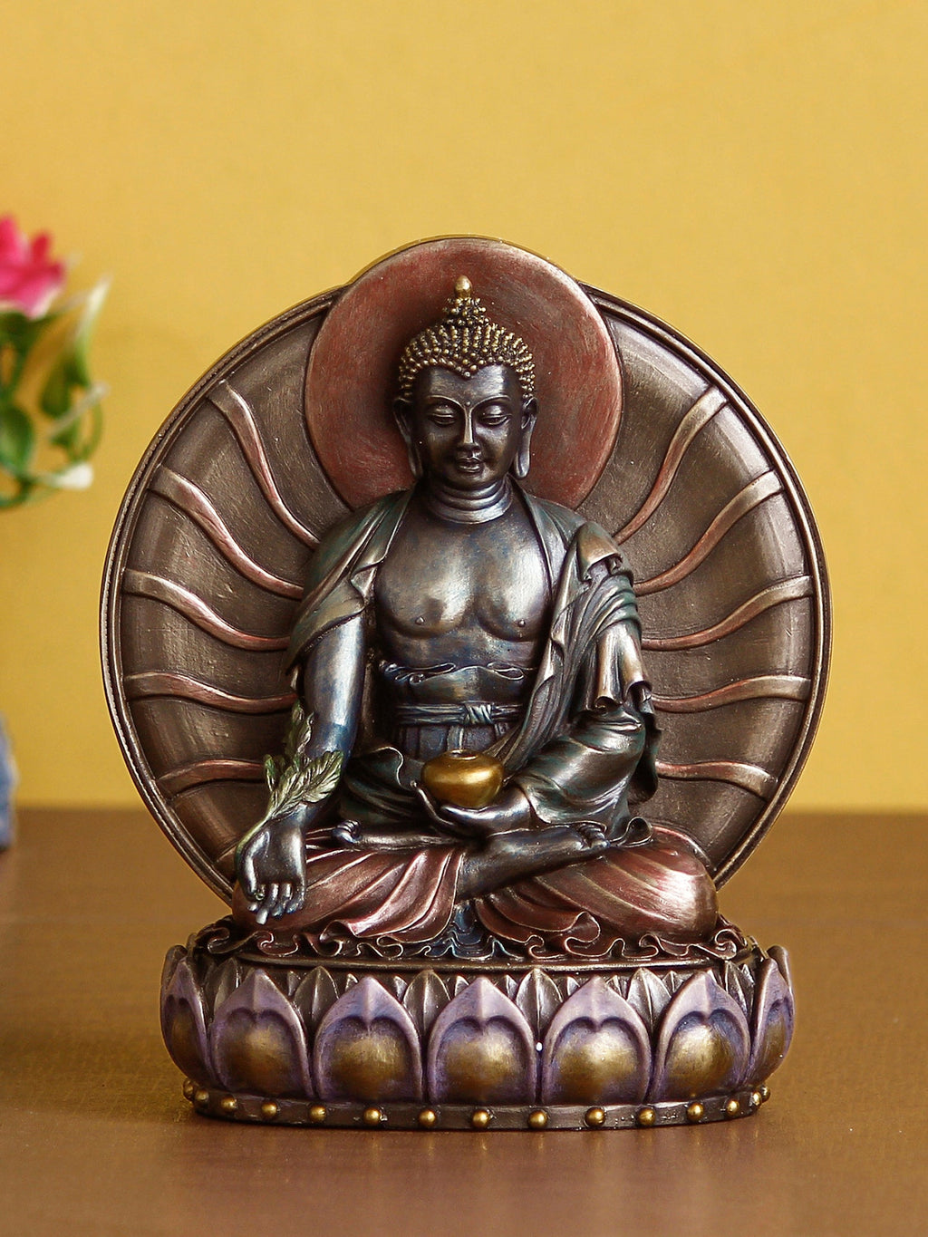Polyresin and Bronze Brown Fine Finish Decorative Meditating Lord Buddha Idol Kafalo