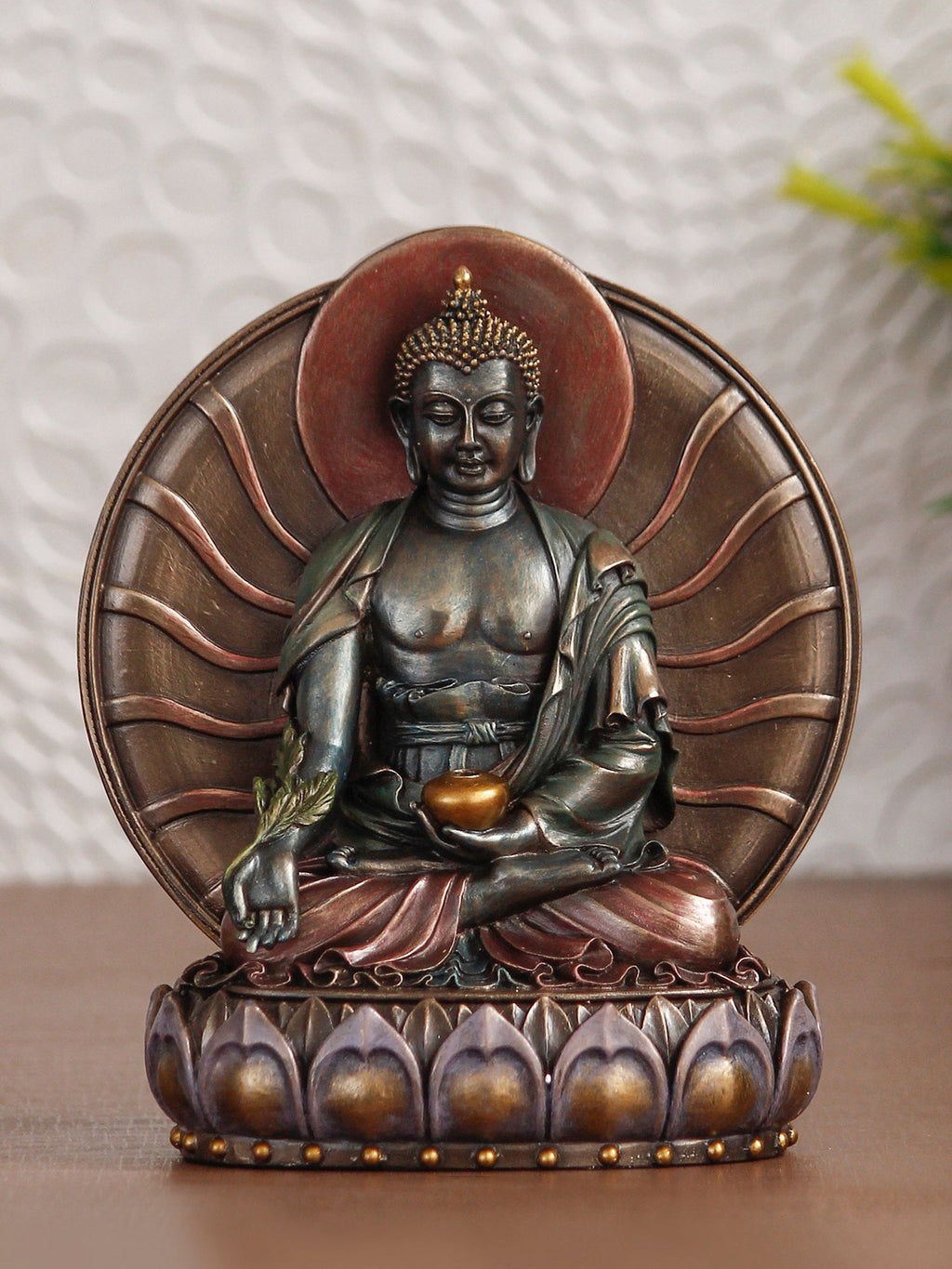 Polyresin and Bronze Brown Fine Finish Decorative Meditating Lord Buddha Idol Kafalo