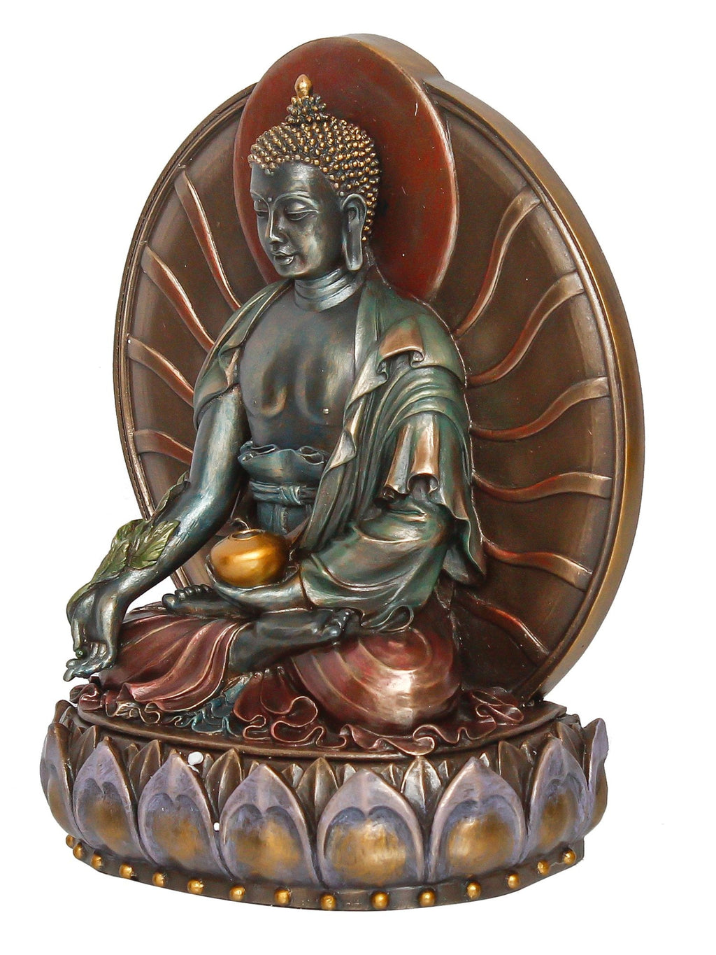 Polyresin Dotted White and Golden Handcrafted Decorative Palm Buddha Statue Kafalo