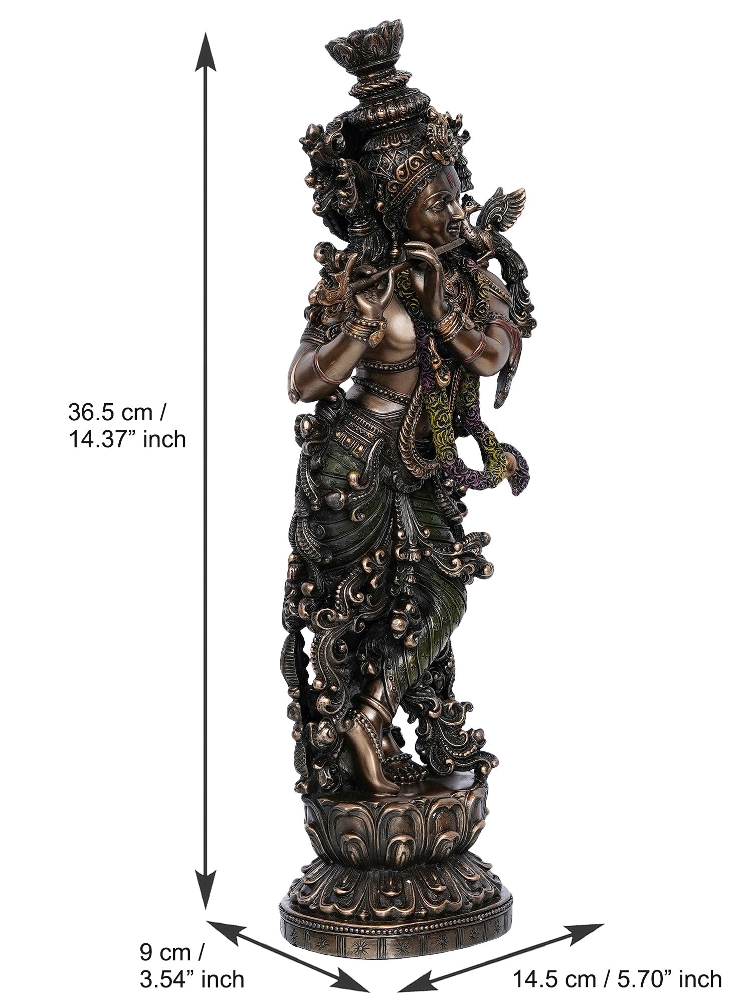 Brown Polyresin and Bronze Decorative Ethnic Carved Dancing Lord Krishna Playing Flute Figurine Kafalo