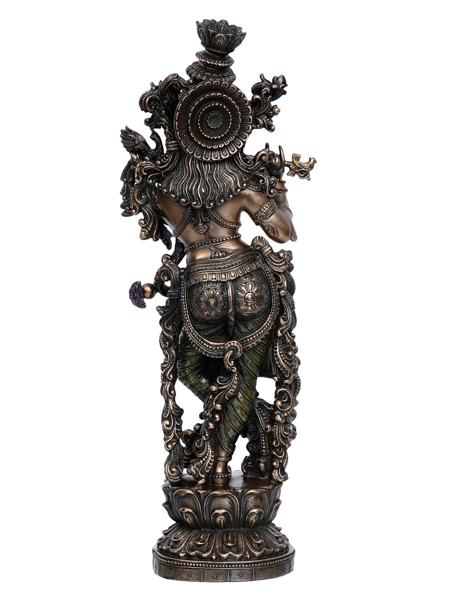 Brown Polyresin and Bronze Decorative Ethnic Carved Dancing Lord Krishna Playing Flute Figurine Kafalo