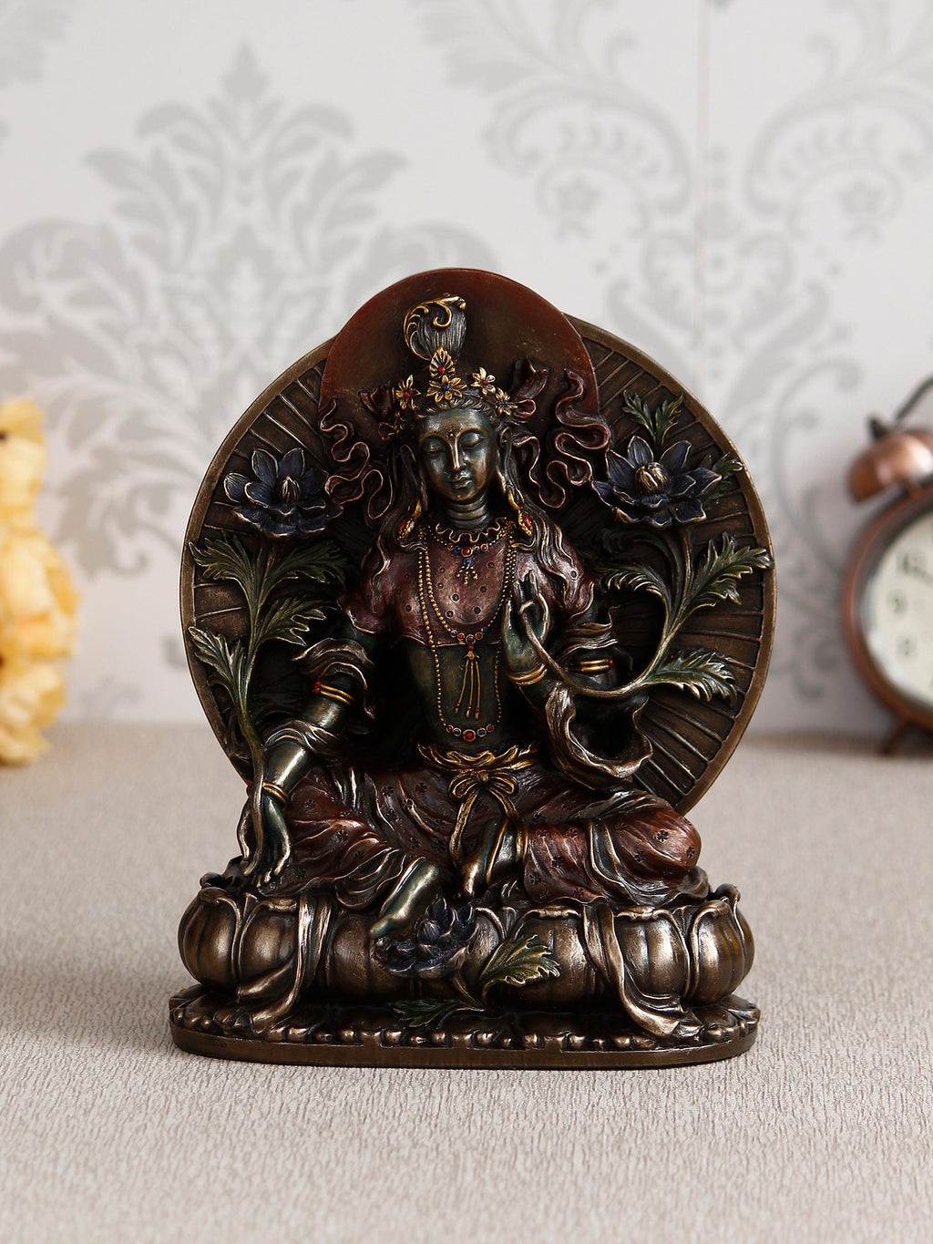 Brown Cold Cast Bronze Resin Goddess Tara Idol Kafalo