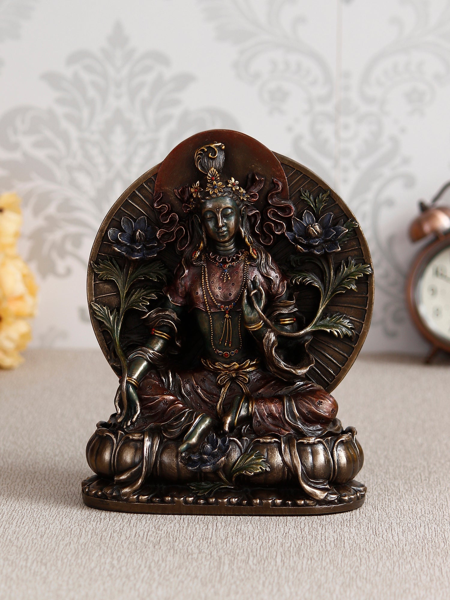 Brown Cold Cast Bronze Resin Goddess Tara Idol Kafalo