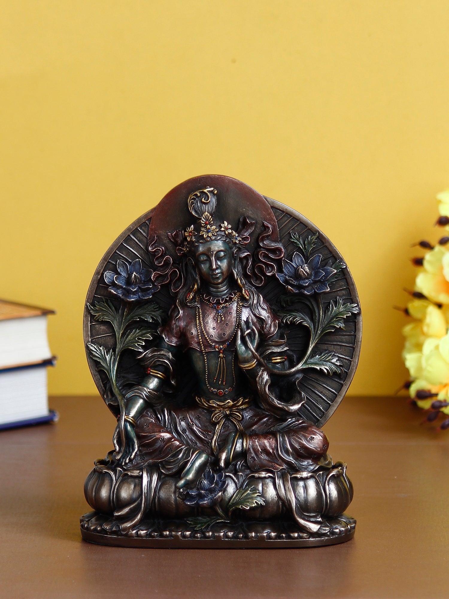 Brown Cold Cast Bronze Resin Goddess Tara Idol Kafalo