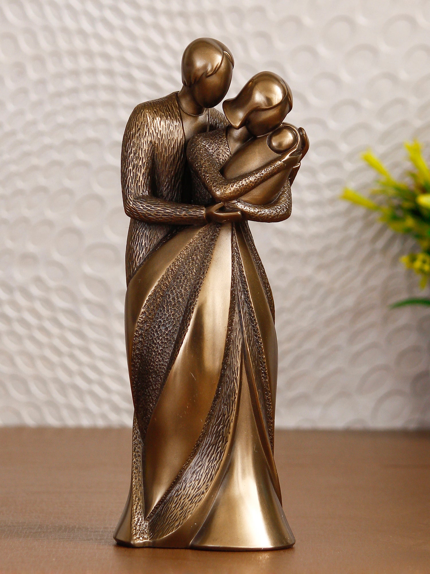 Brown Polyresin and Bronze Beloved Family of Husband, Wife and Kid Human Figurine Decorative Showpiece Kafalo