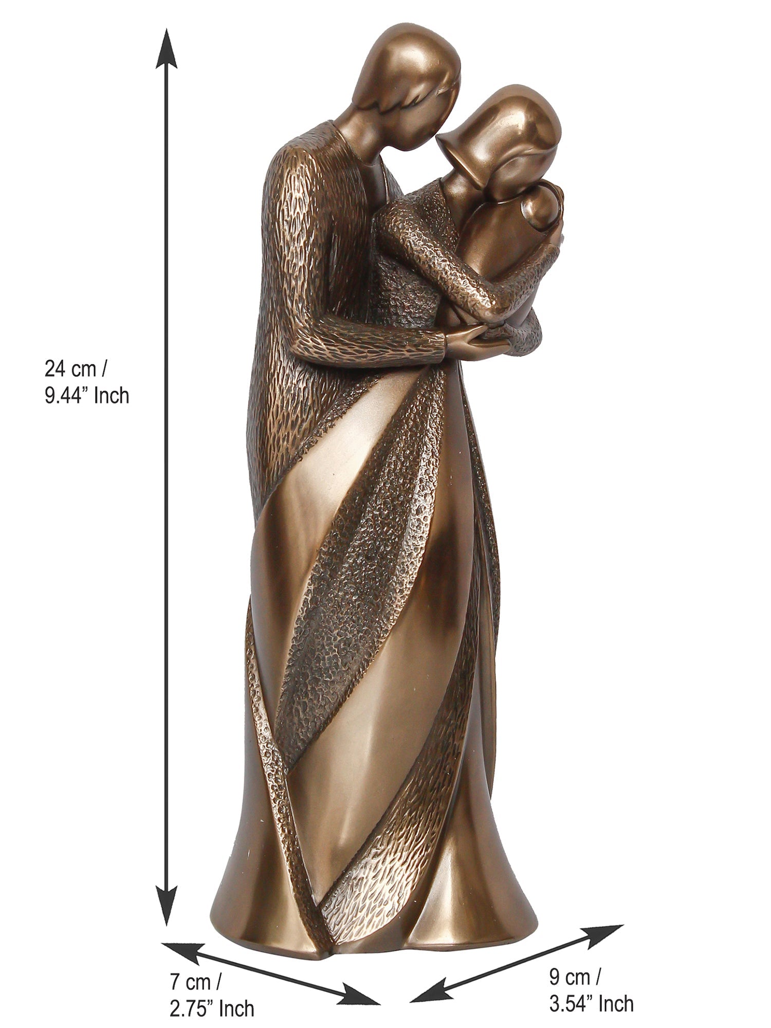 Brown Polyresin and Bronze Beloved Family of Husband, Wife and Kid Human Figurine Decorative Showpiece Kafalo