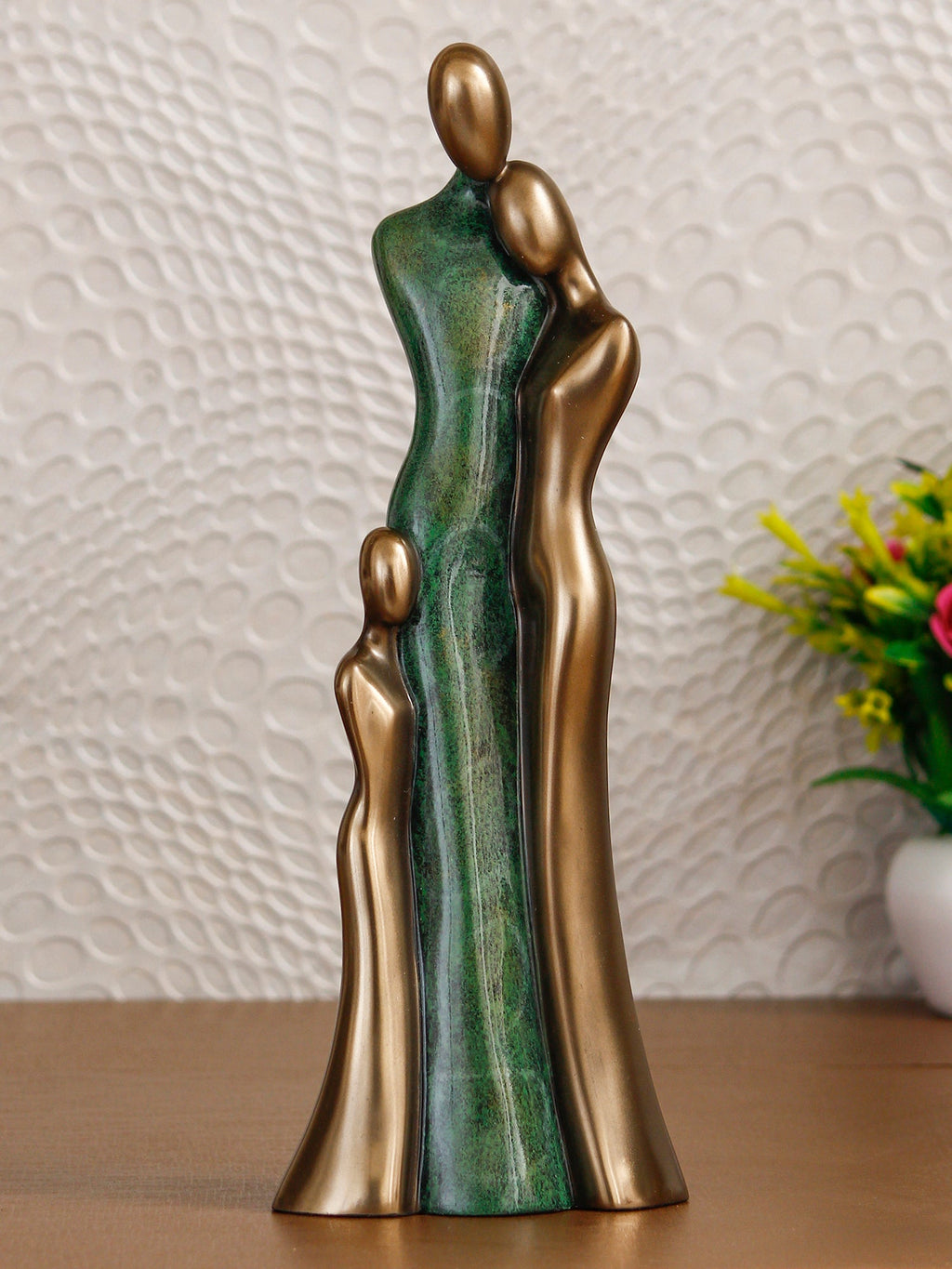 Polyresin and Bronze Family of Mother, Daughter and Grand Daughter Human Figurine Decorative Showpiece (Green and Brown) Kafalo