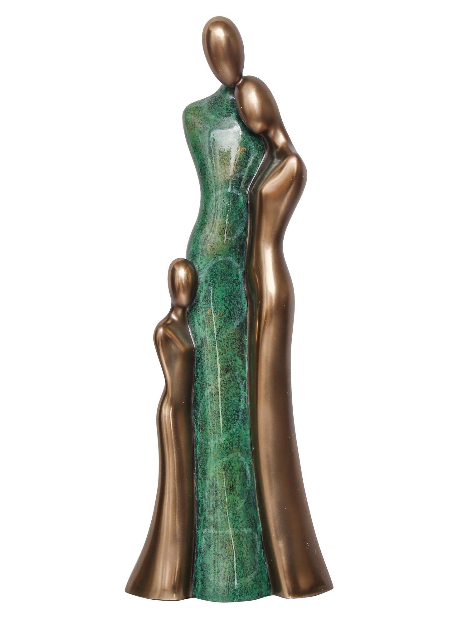 Polyresin and Bronze Family of Mother, Daughter and Grand Daughter Human Figurine Decorative Showpiece (Green and Brown) Kafalo