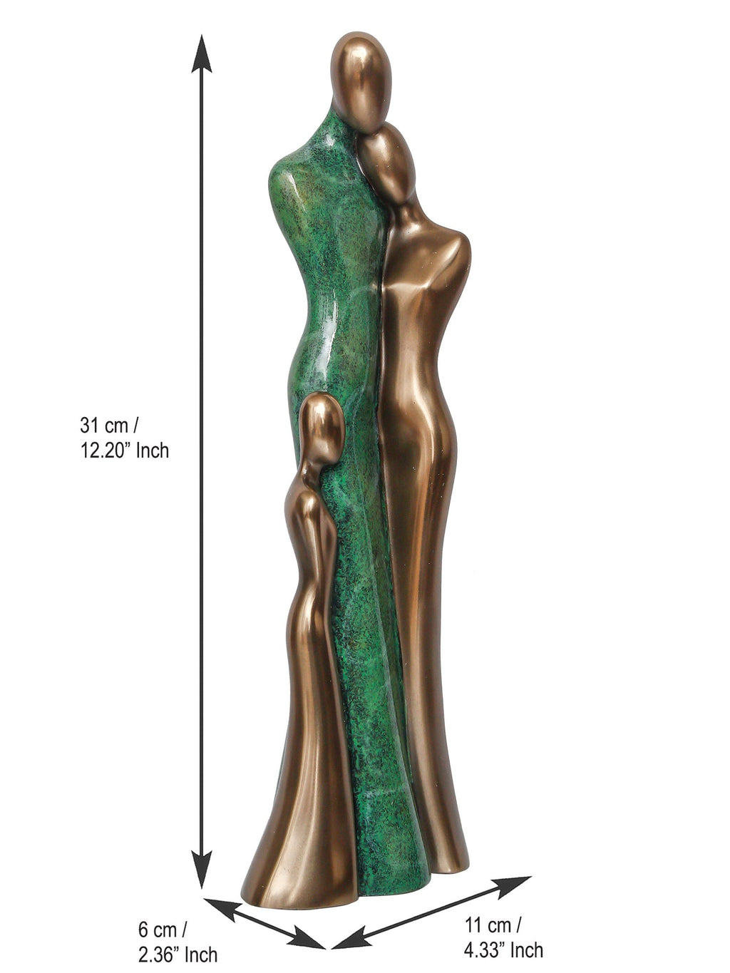 Polyresin and Bronze Family of Mother, Daughter and Grand Daughter Human Figurine Decorative Showpiece (Green and Brown) Kafalo