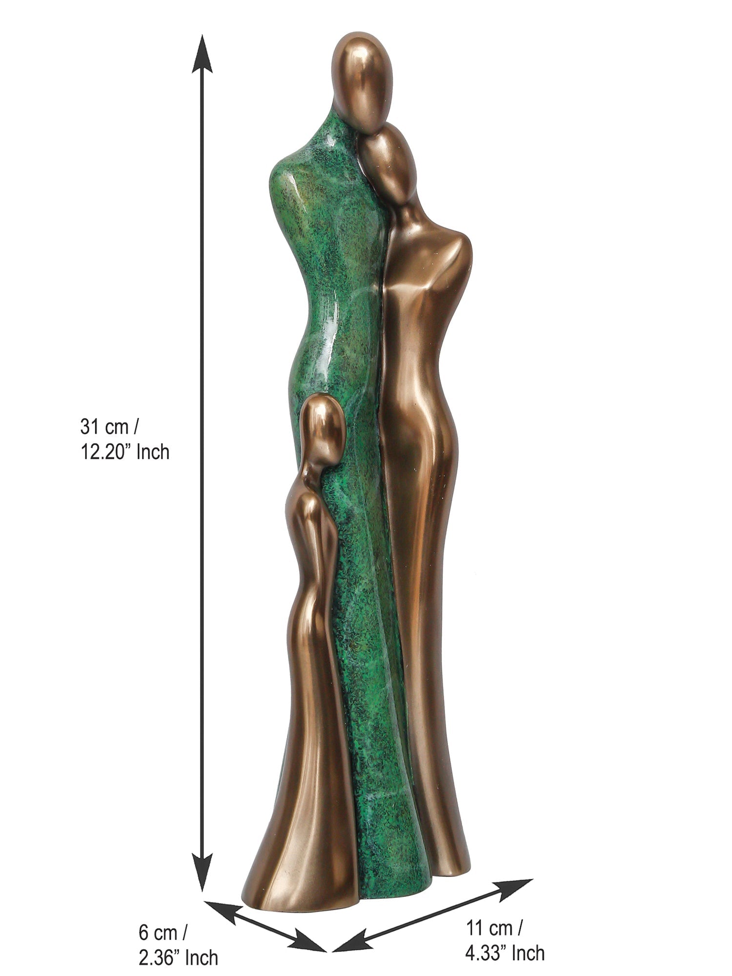 Polyresin and Bronze Family of Mother, Daughter and Grand Daughter Human Figurine Decorative Showpiece (Green and Brown) Kafalo
