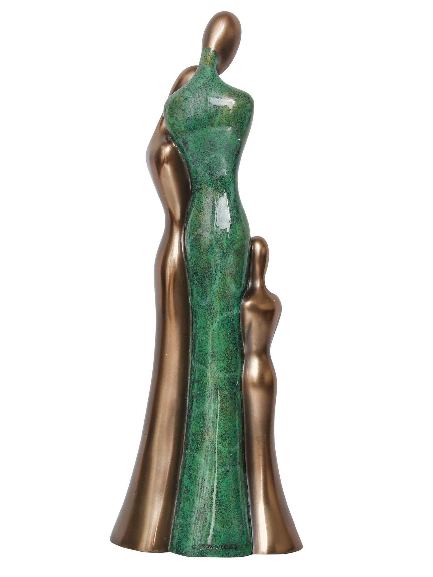 Polyresin and Bronze Family of Mother, Daughter and Grand Daughter Human Figurine Decorative Showpiece (Green and Brown) Kafalo