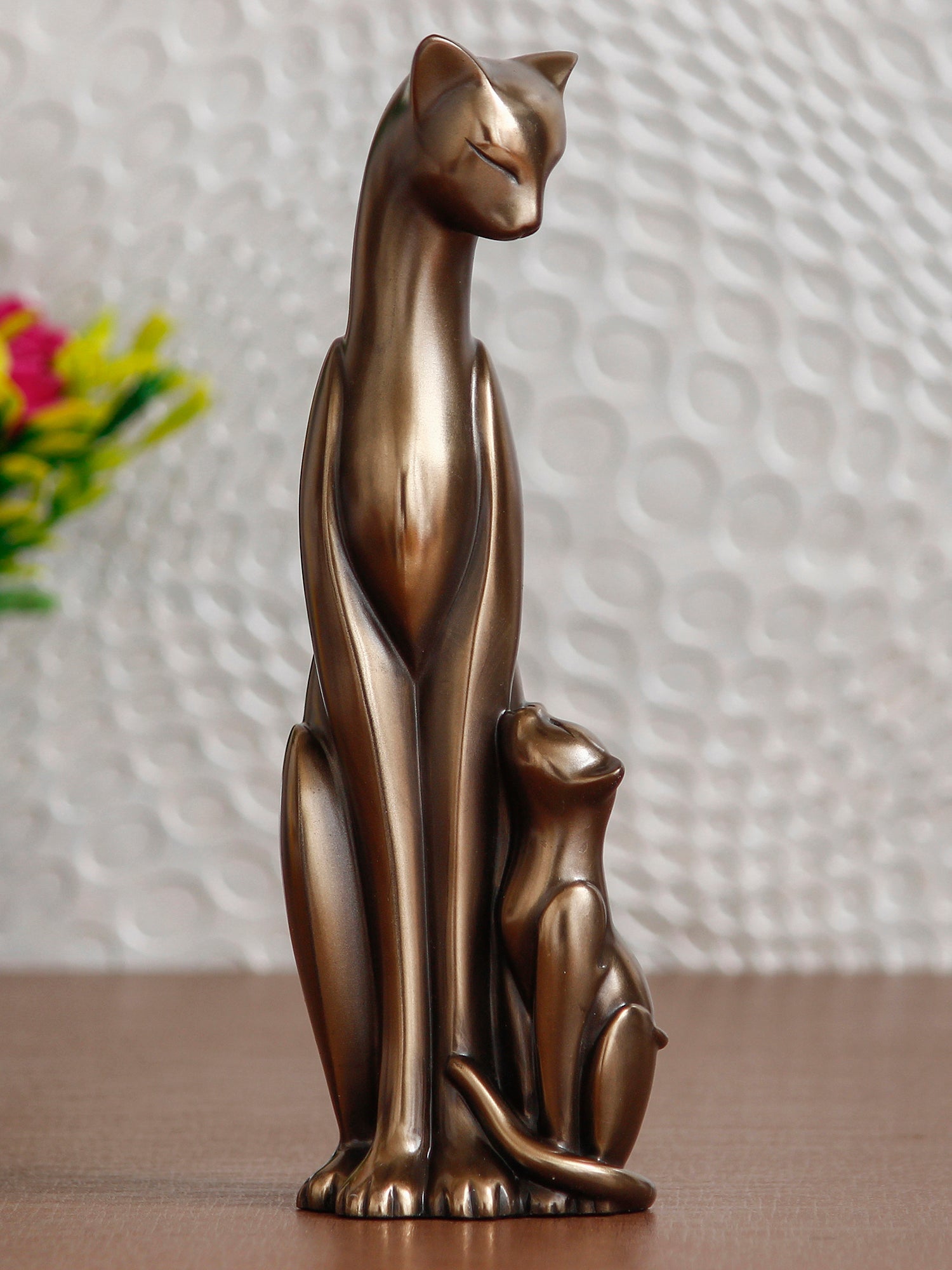Brown Polyresin and Bronze Cat Family Figurines Decorative Animal Showpiece Kafalo