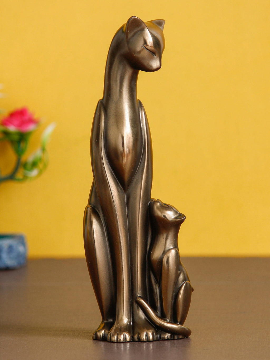 Brown Polyresin and Bronze Cat Family Figurines Decorative Animal Showpiece Kafalo