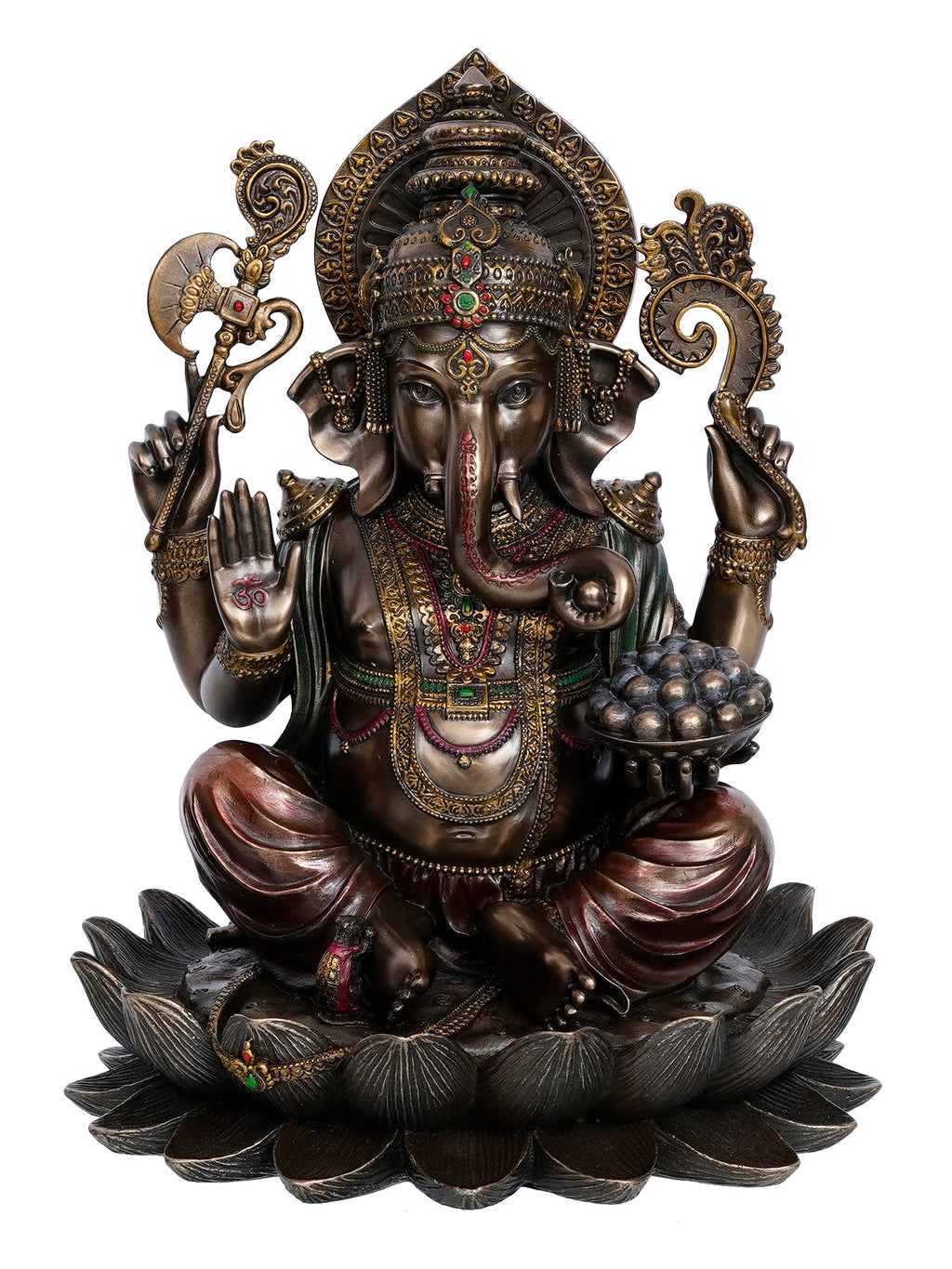 Brown Polyresin and Bronze Lord Ganesha Idol on Lotus Flower Kafalo