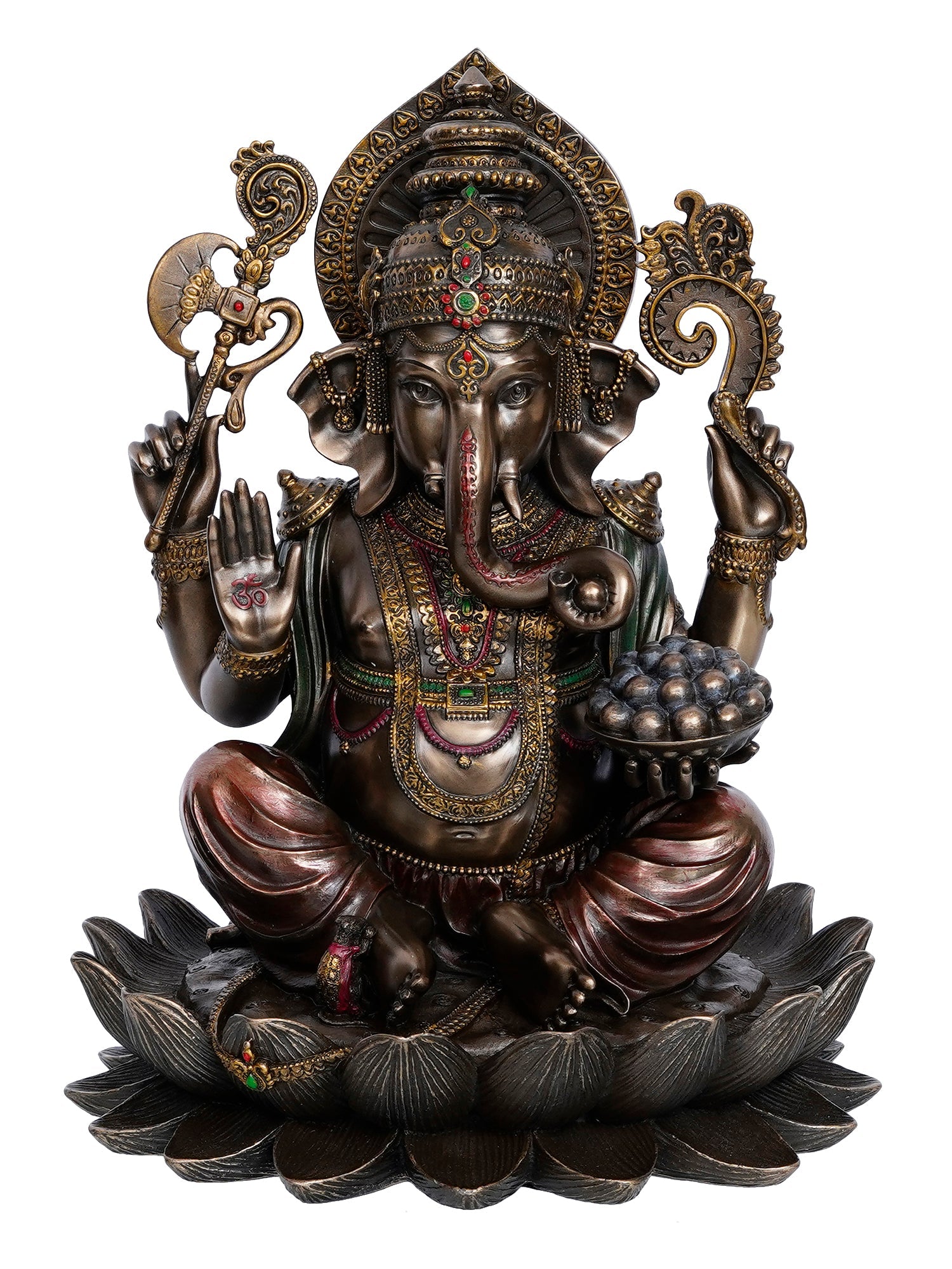 Brown Polyresin and Bronze Lord Ganesha Idol on Lotus Flower Kafalo