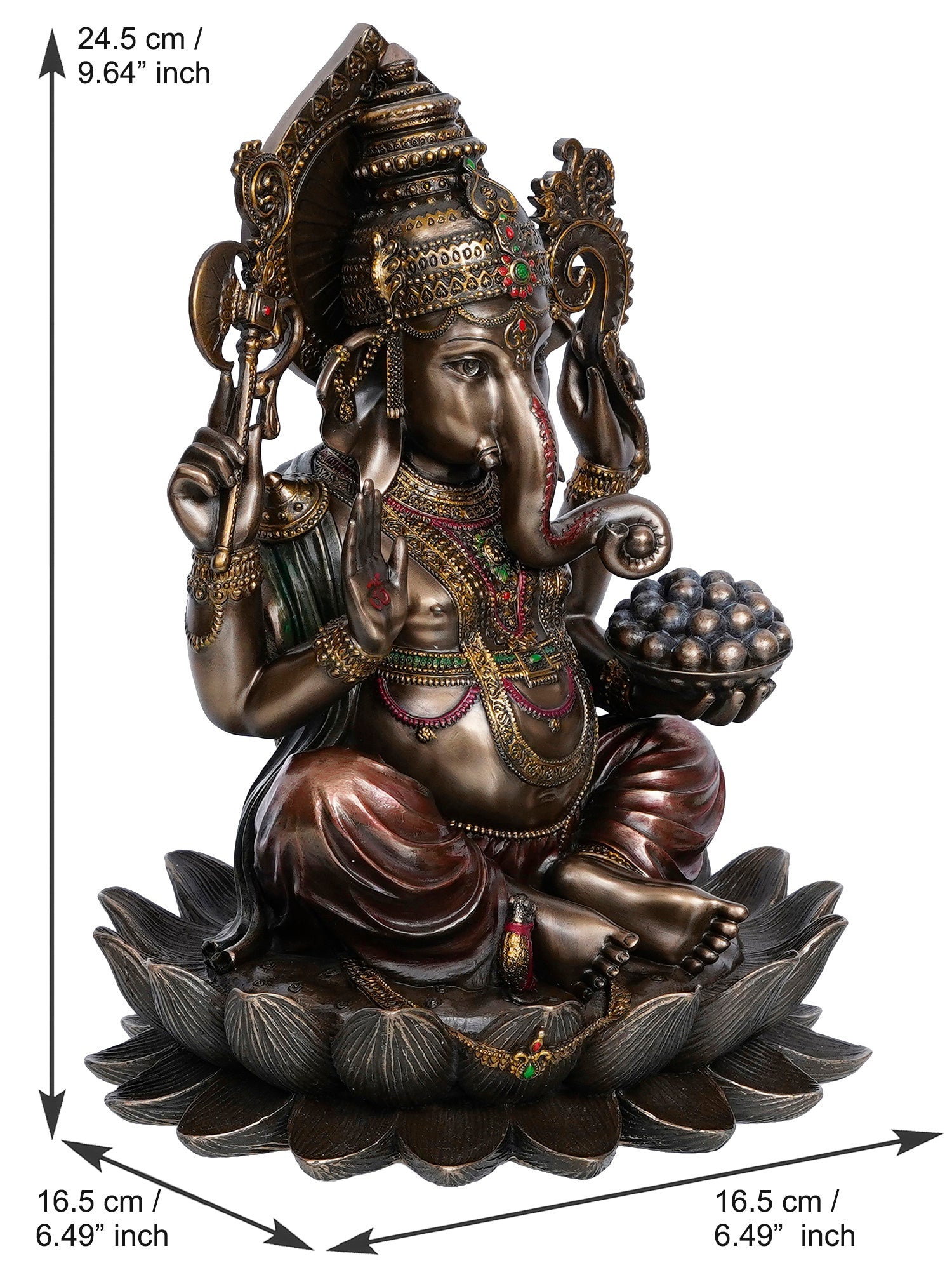 Brown Polyresin and Bronze Lord Ganesha Idol on Lotus Flower Kafalo