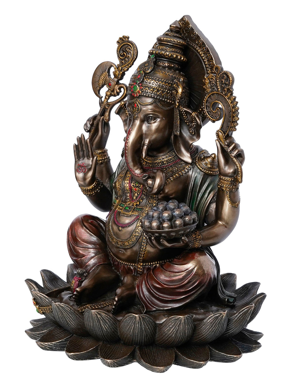 Brown Polyresin and Bronze Lord Ganesha Idol on Lotus Flower Kafalo