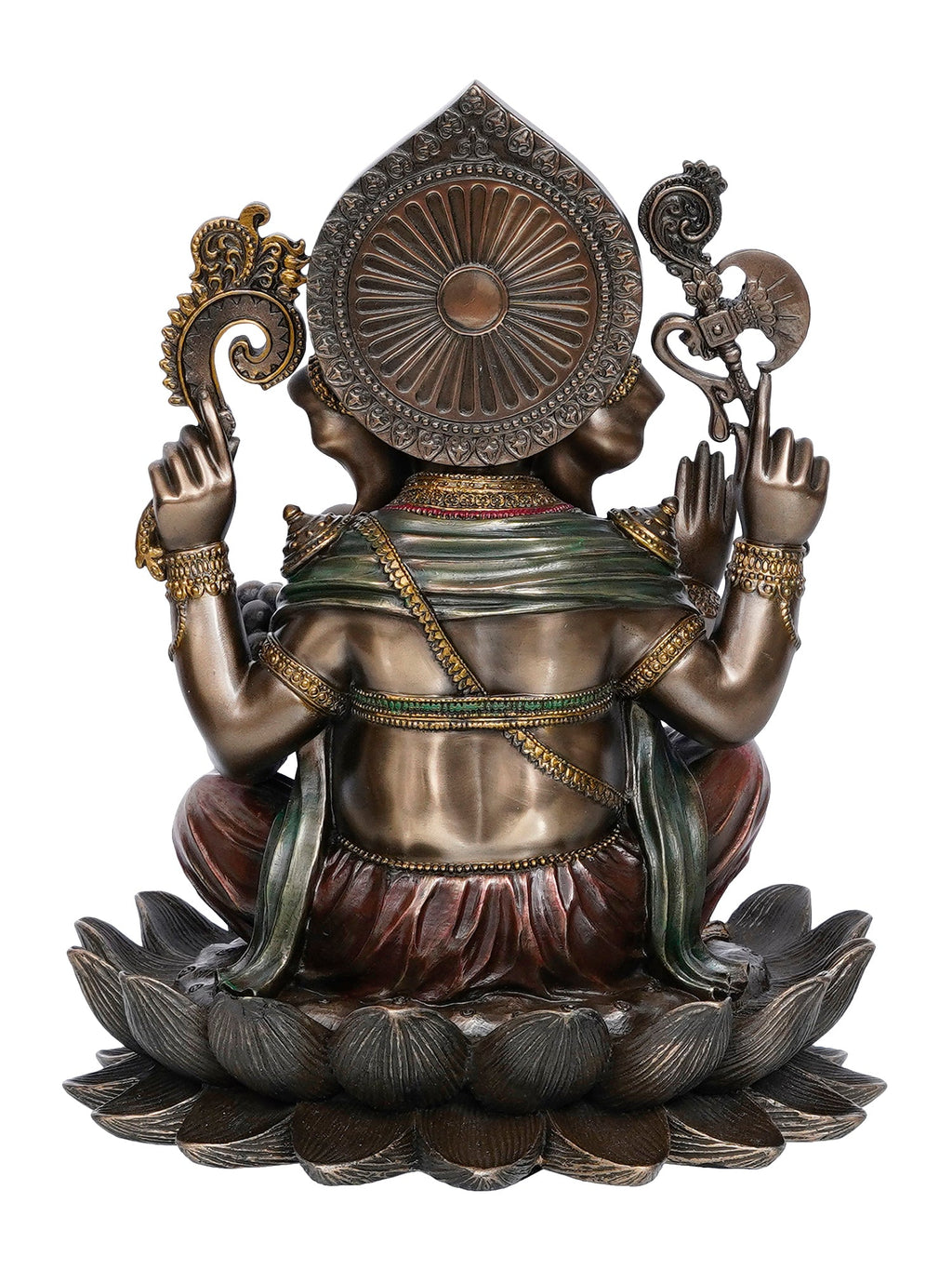 Brown Polyresin and Bronze Lord Ganesha Idol on Lotus Flower Kafalo