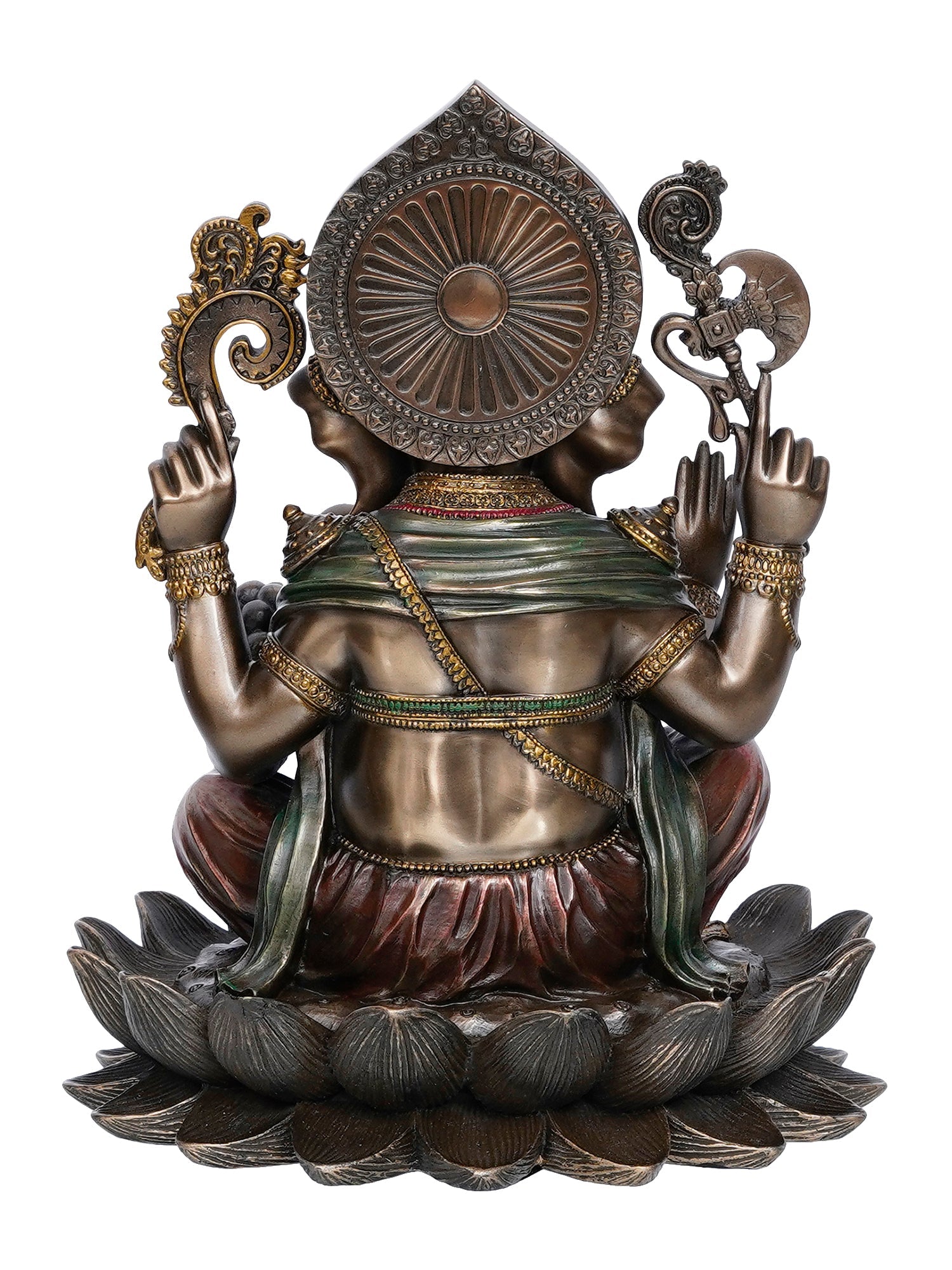 Brown Polyresin and Bronze Lord Ganesha Idol on Lotus Flower Kafalo