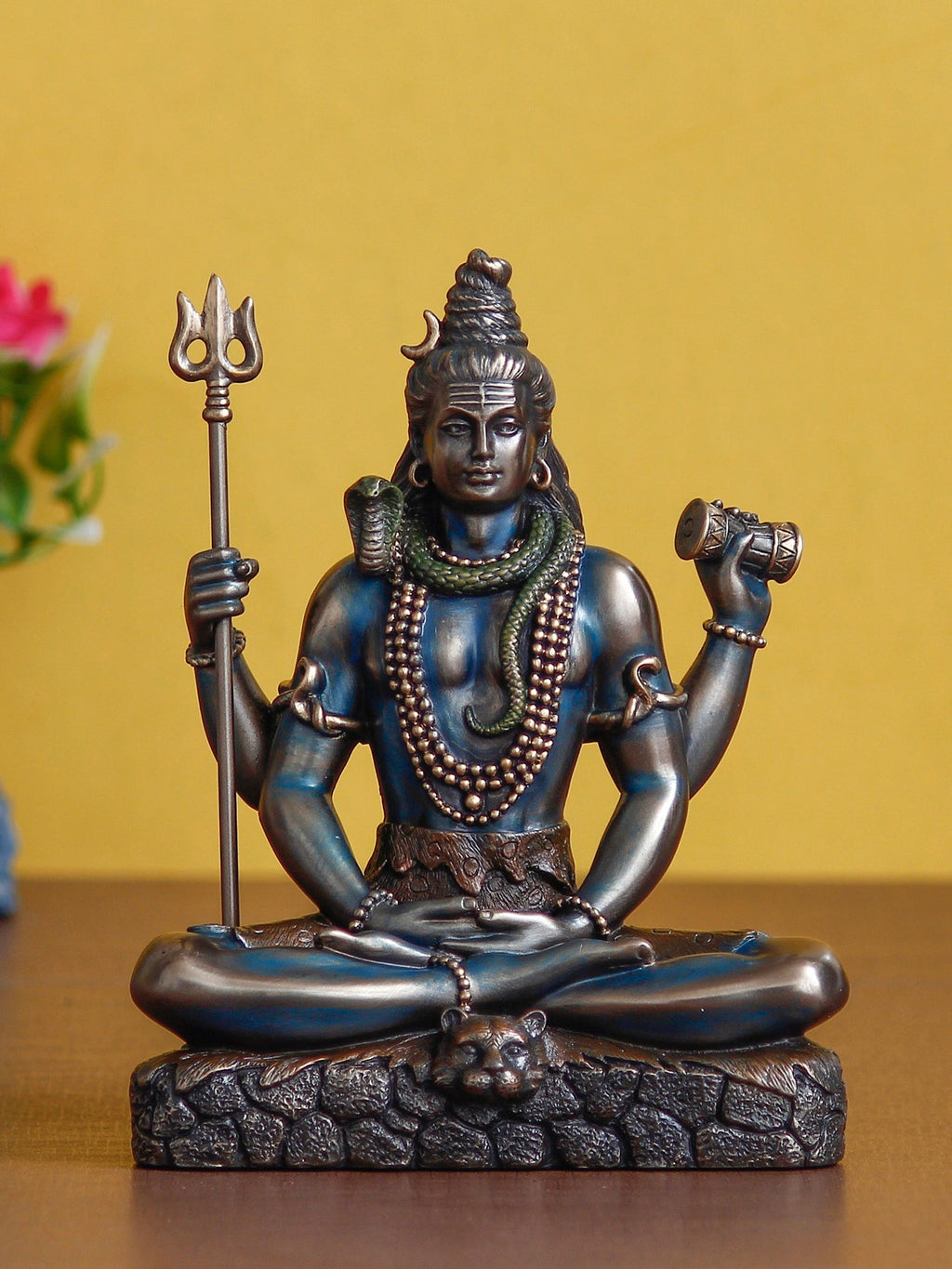 Brown Polyresin and Bronze Lord Shiva Padmasana Statue Kafalo