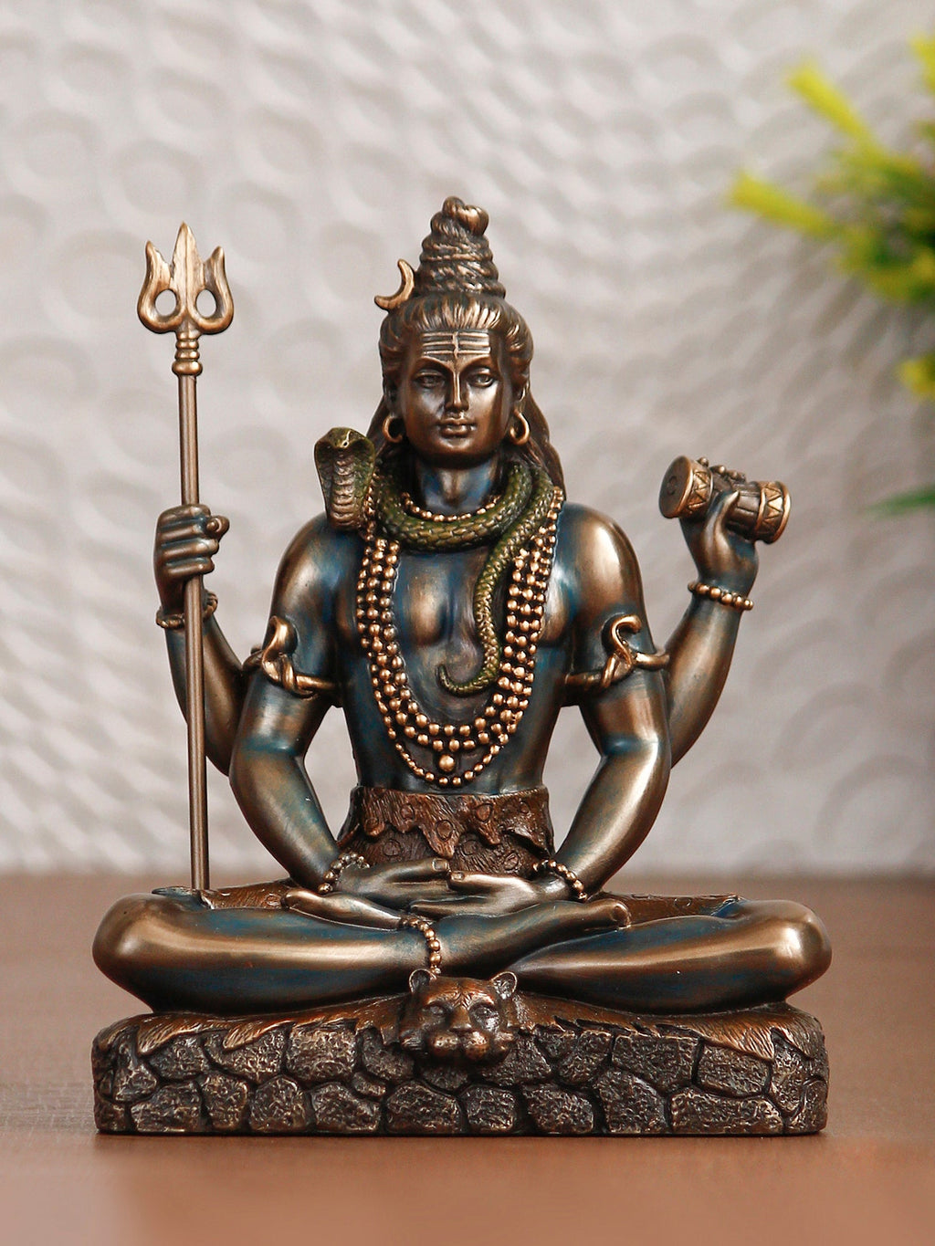 Brown Polyresin and Bronze Lord Shiva Padmasana Statue Kafalo