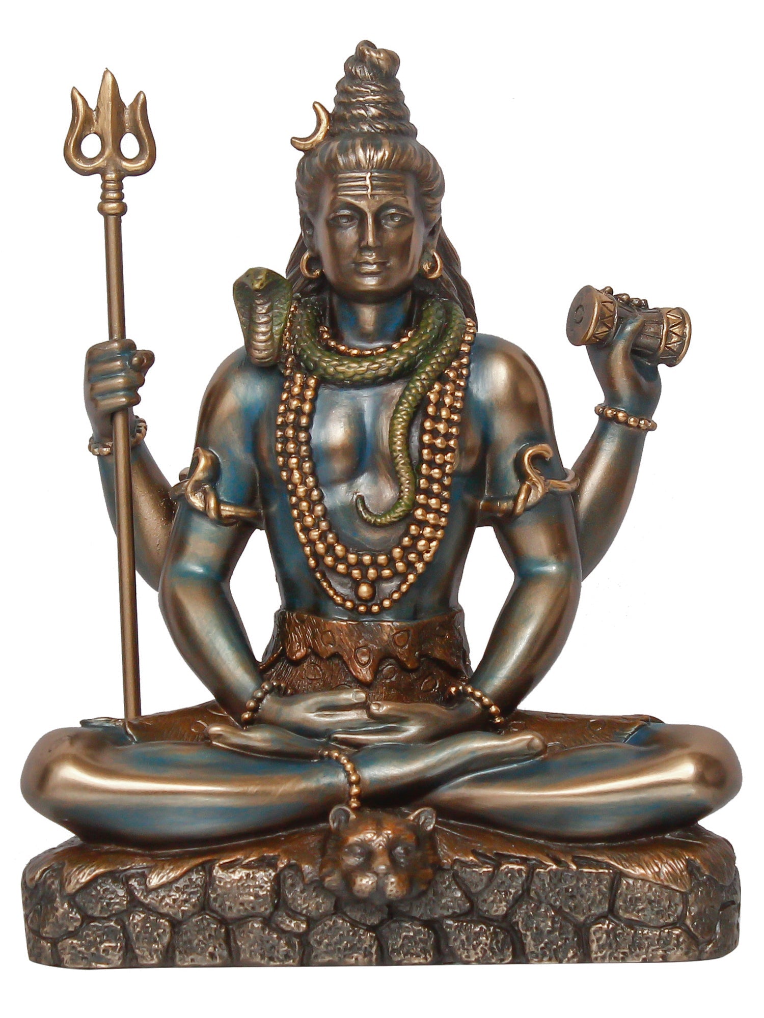 Brown Polyresin and Bronze Lord Shiva Padmasana Statue Kafalo
