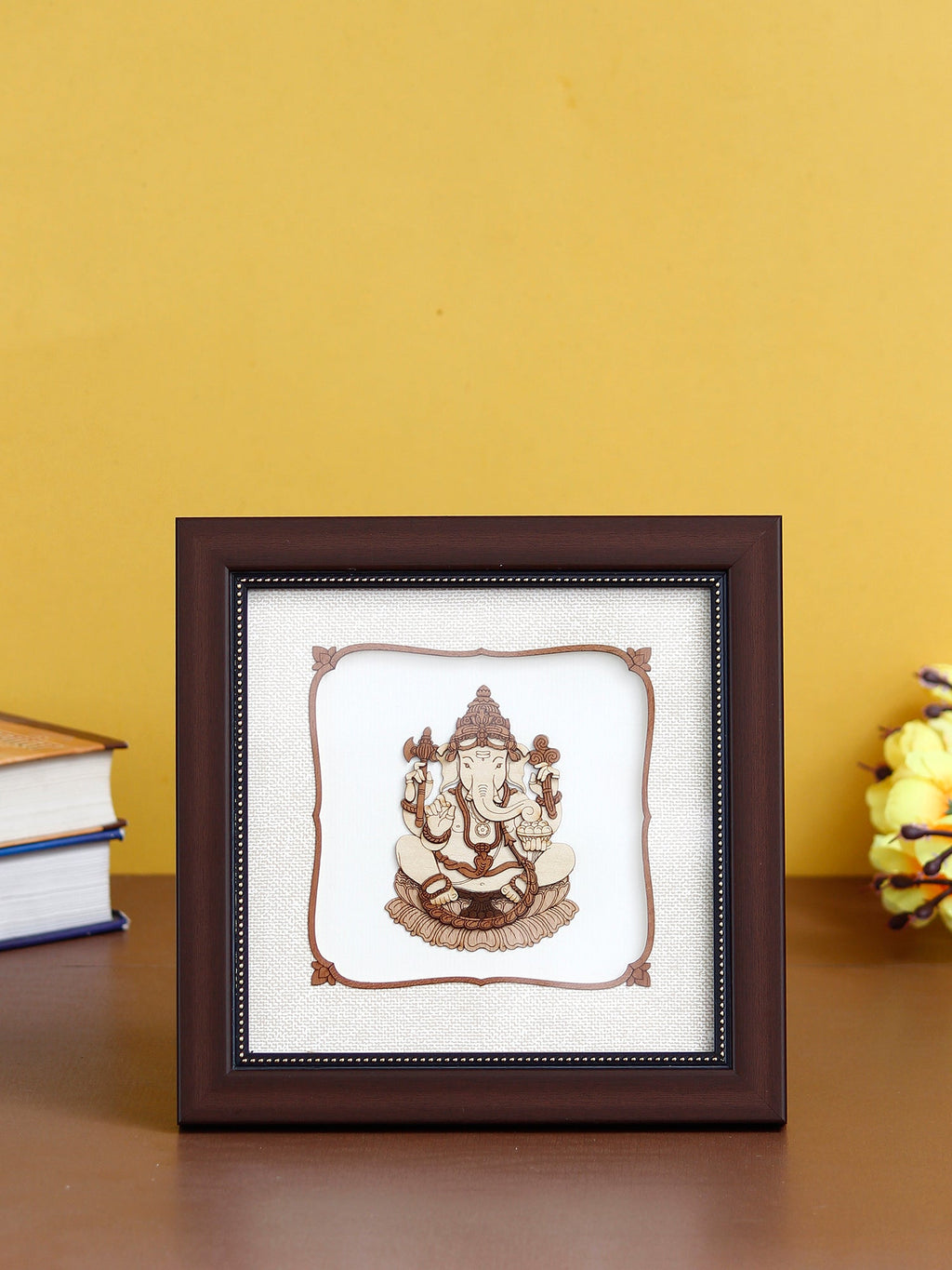 Brown Wooden Framed Lord Ganesha Art Decorative Wall Hanging Kafalo