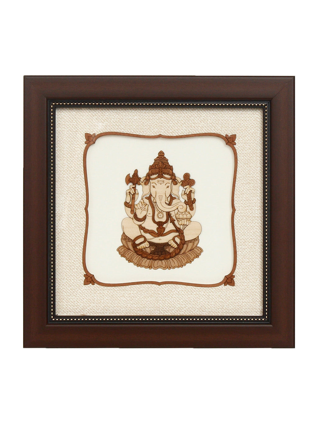 Brown Wooden Framed Lord Ganesha Art Decorative Wall Hanging Kafalo