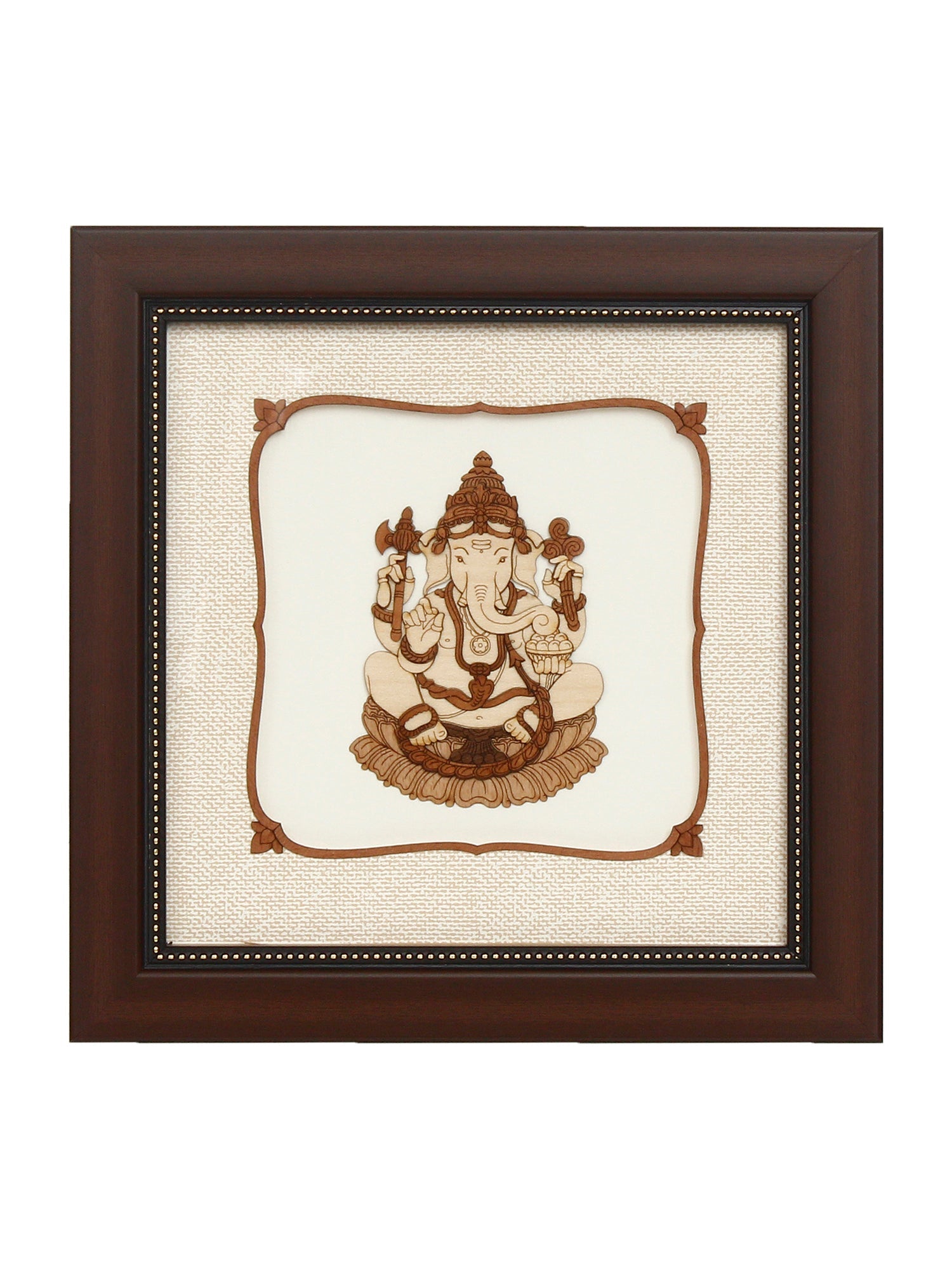 Brown Wooden Framed Lord Ganesha Art Decorative Wall Hanging Kafalo