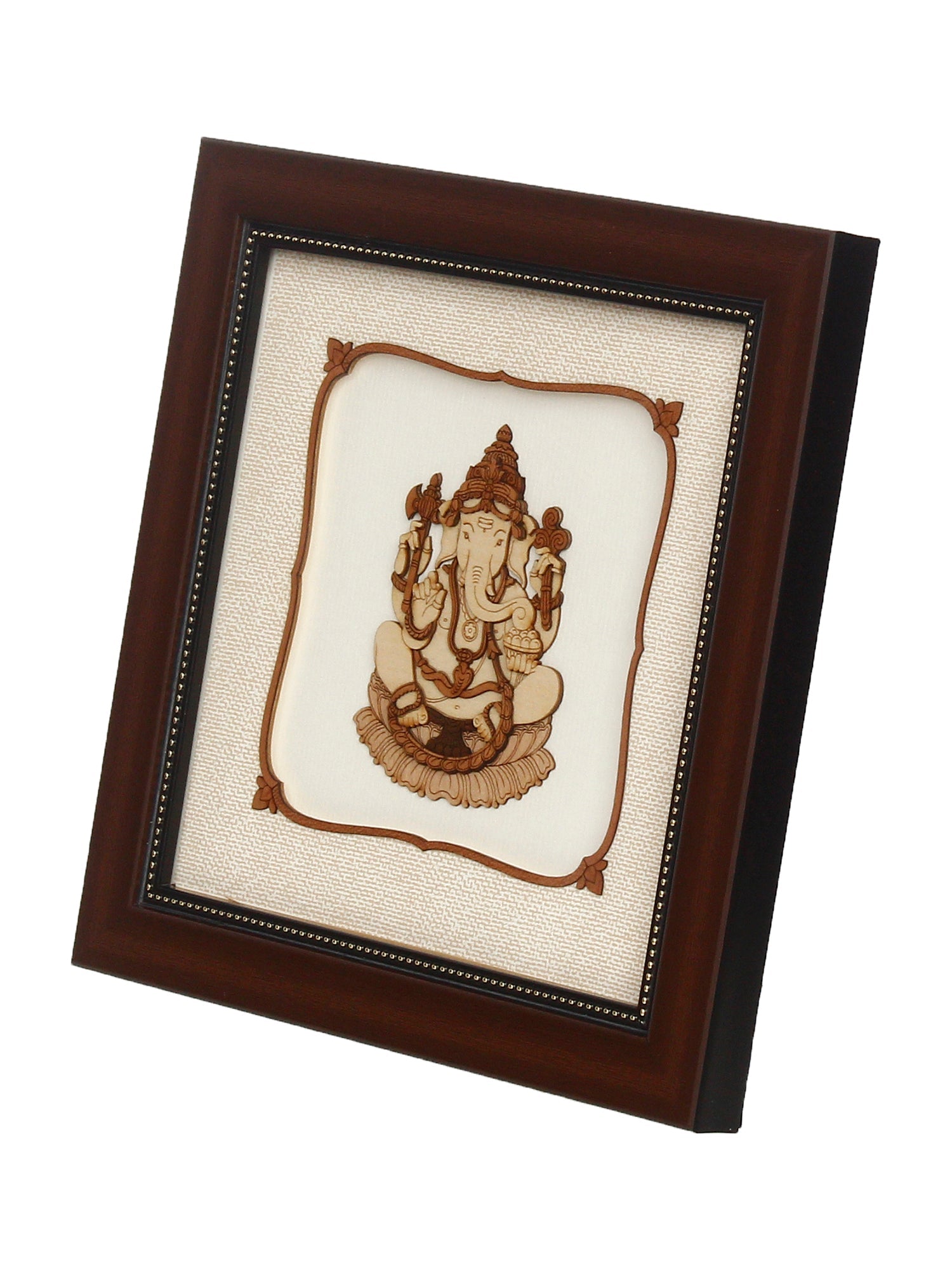 Brown Wooden Framed Lord Ganesha Art Decorative Wall Hanging Kafalo