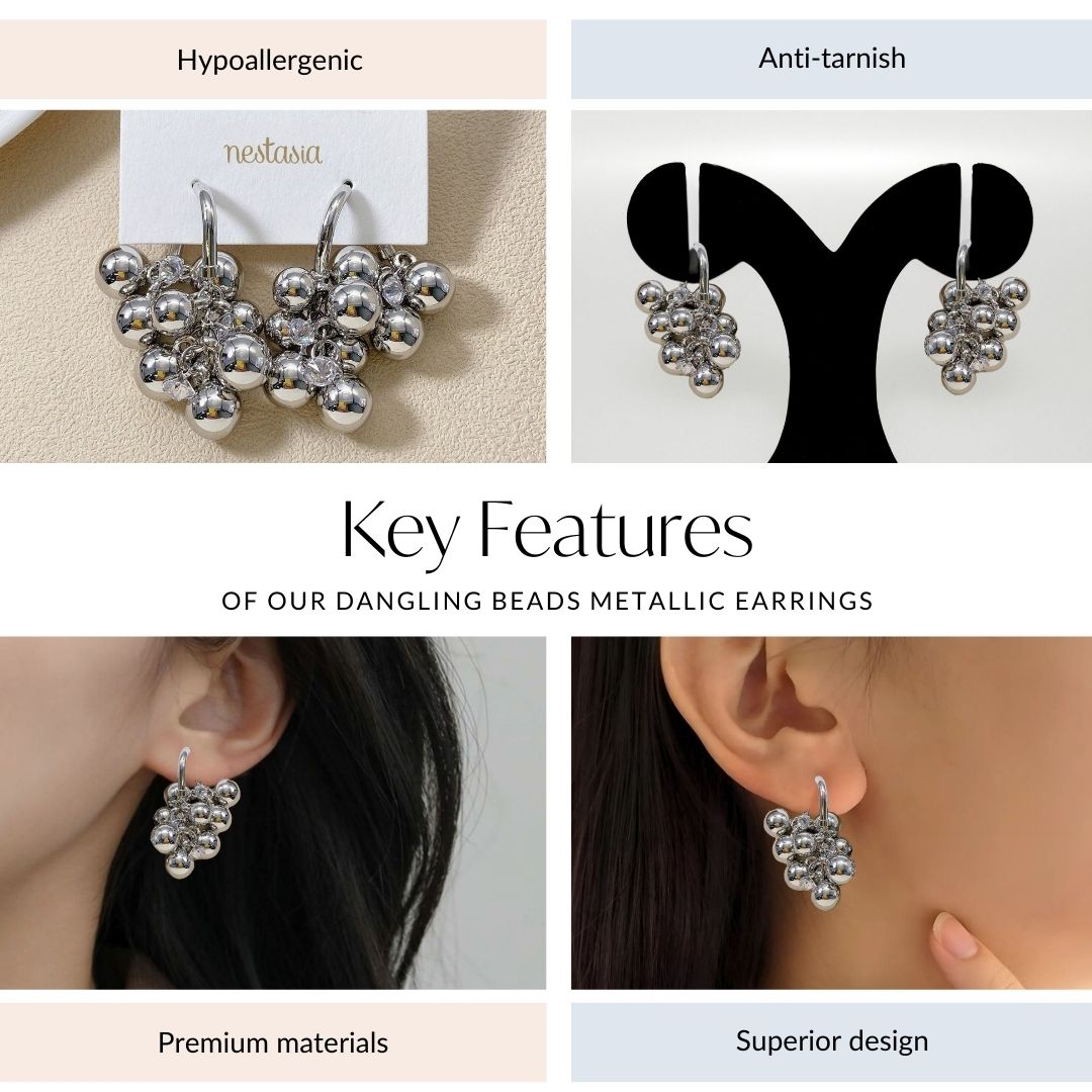 Dangling Beads Metallic Earrings Nestasia
