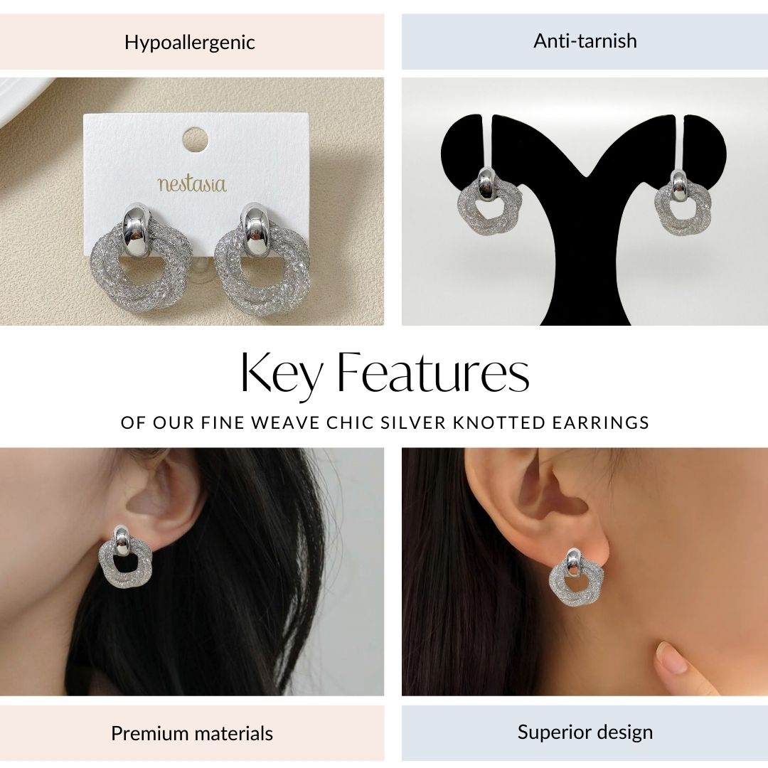Fine Weave Chic Silver Knotted Earrings Nestasia