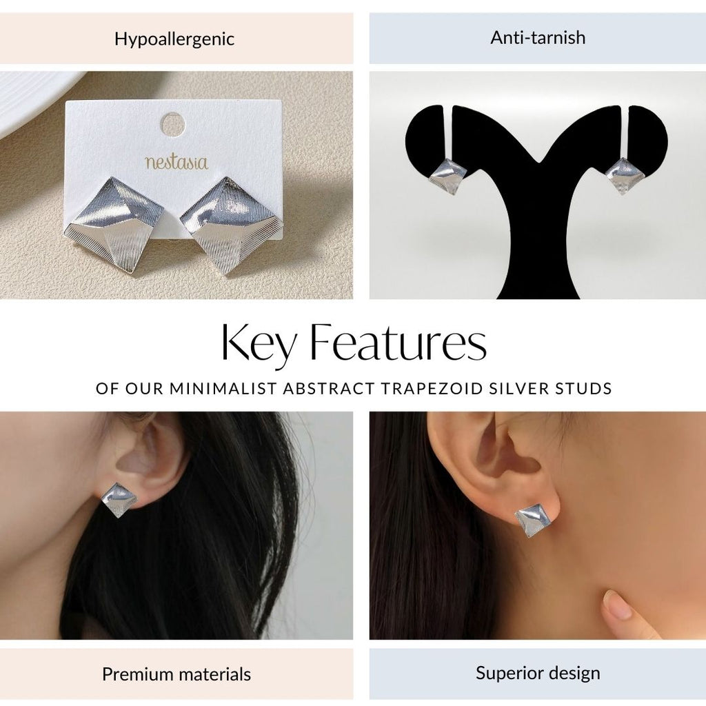 Minimalist Abstract Trapezoid Silver Studs Nestasia