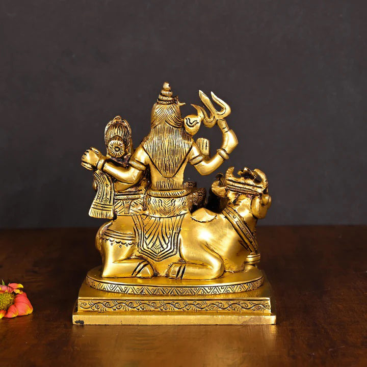 Brass Shiva Family Statue Sitting on Nandi (6 Inch) Vedansh Craft