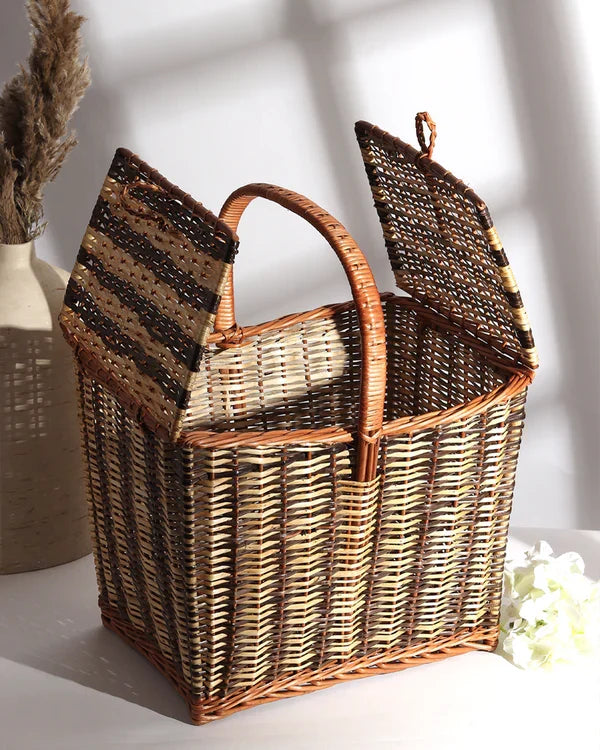 Handwoven Wicker Picnic Basket for Outdoor Dining, Travel & Family Fun