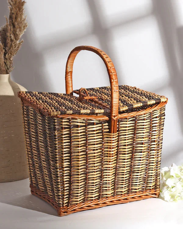 Handwoven Wicker Picnic Basket for Outdoor Dining, Travel & Family Fun