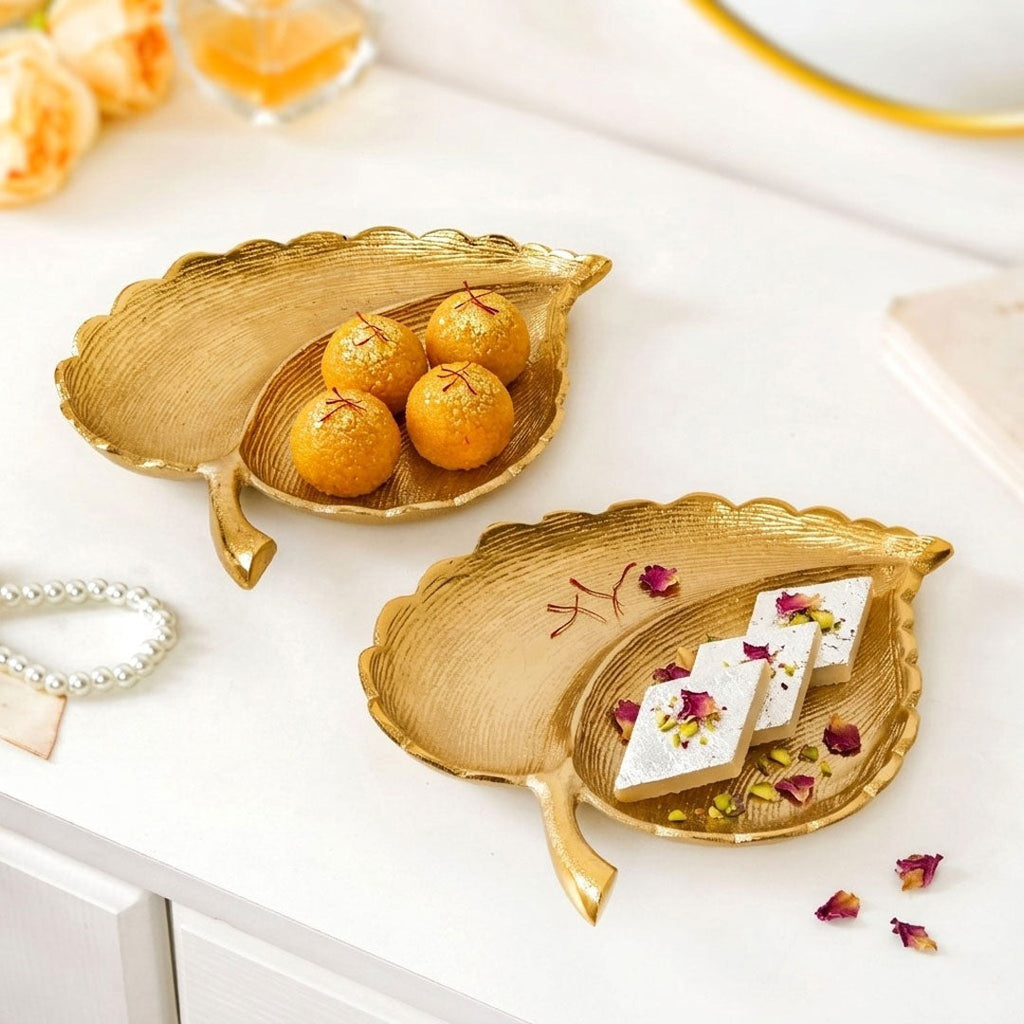 Gold Leaf Platter Set Of 2 Nestasia