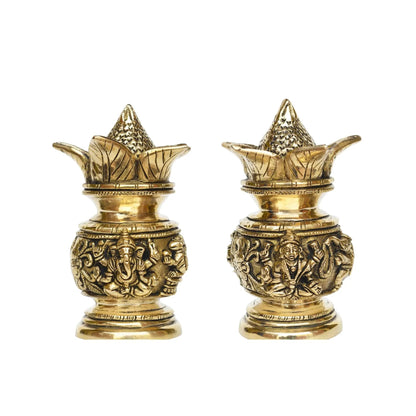 Ganesha Laxmi figure on one Kalash made of brass metal for pooja ghar/Temple (One Pcs)