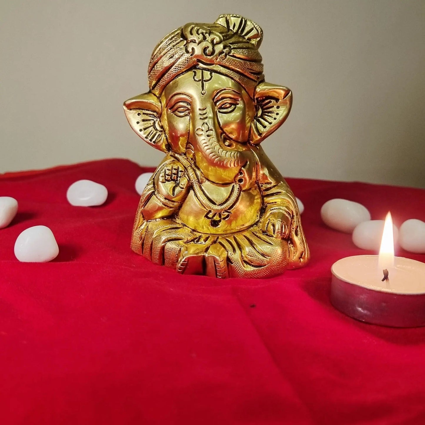 Brass Appu Ganesh idol – a charming symbol of wisdom and good fortune - Brass Ganesh Statue (Yellow, 4.2 Inch)