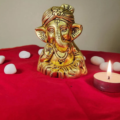 Brass Appu Ganesh idol – a charming symbol of wisdom and good fortune - Brass Ganesh Statue (Yellow, 4.2 Inch)