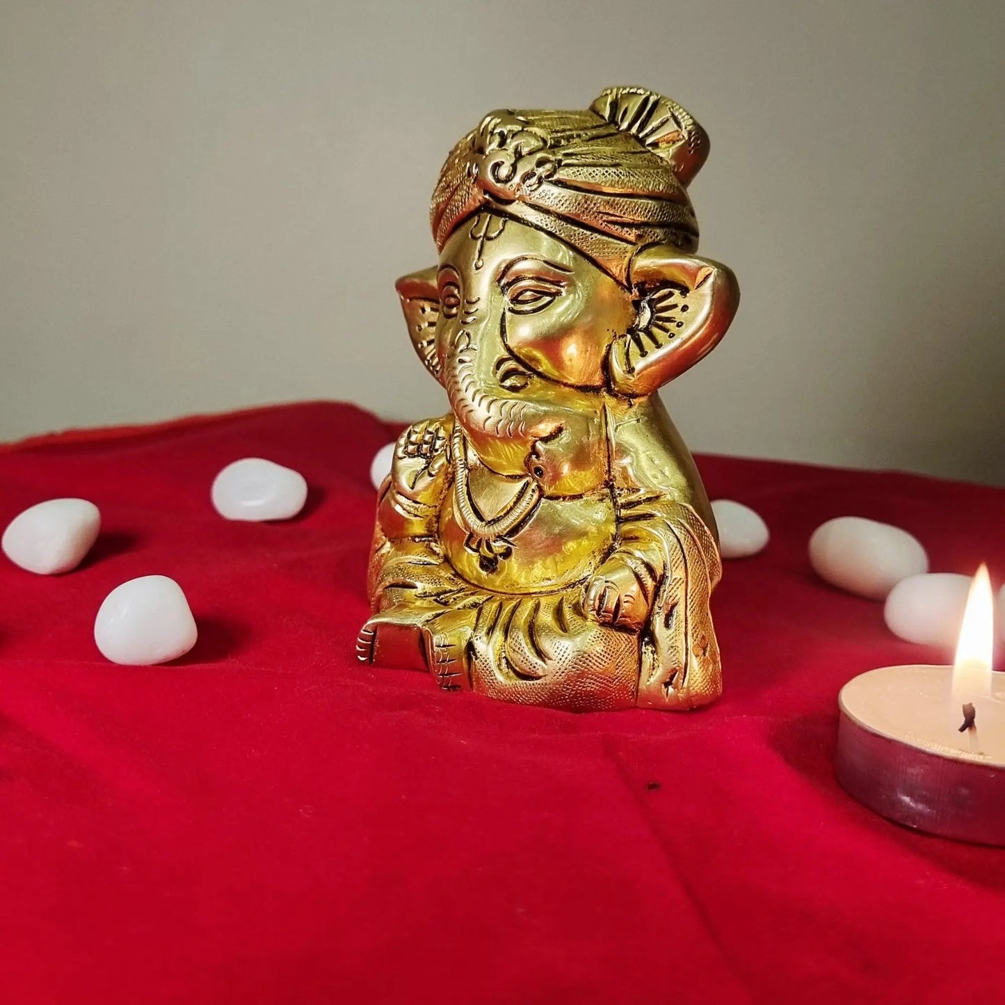 Brass Appu Ganesh idol – a charming symbol of wisdom and good fortune - Brass Ganesh Statue (Yellow, 4.2 Inch)
