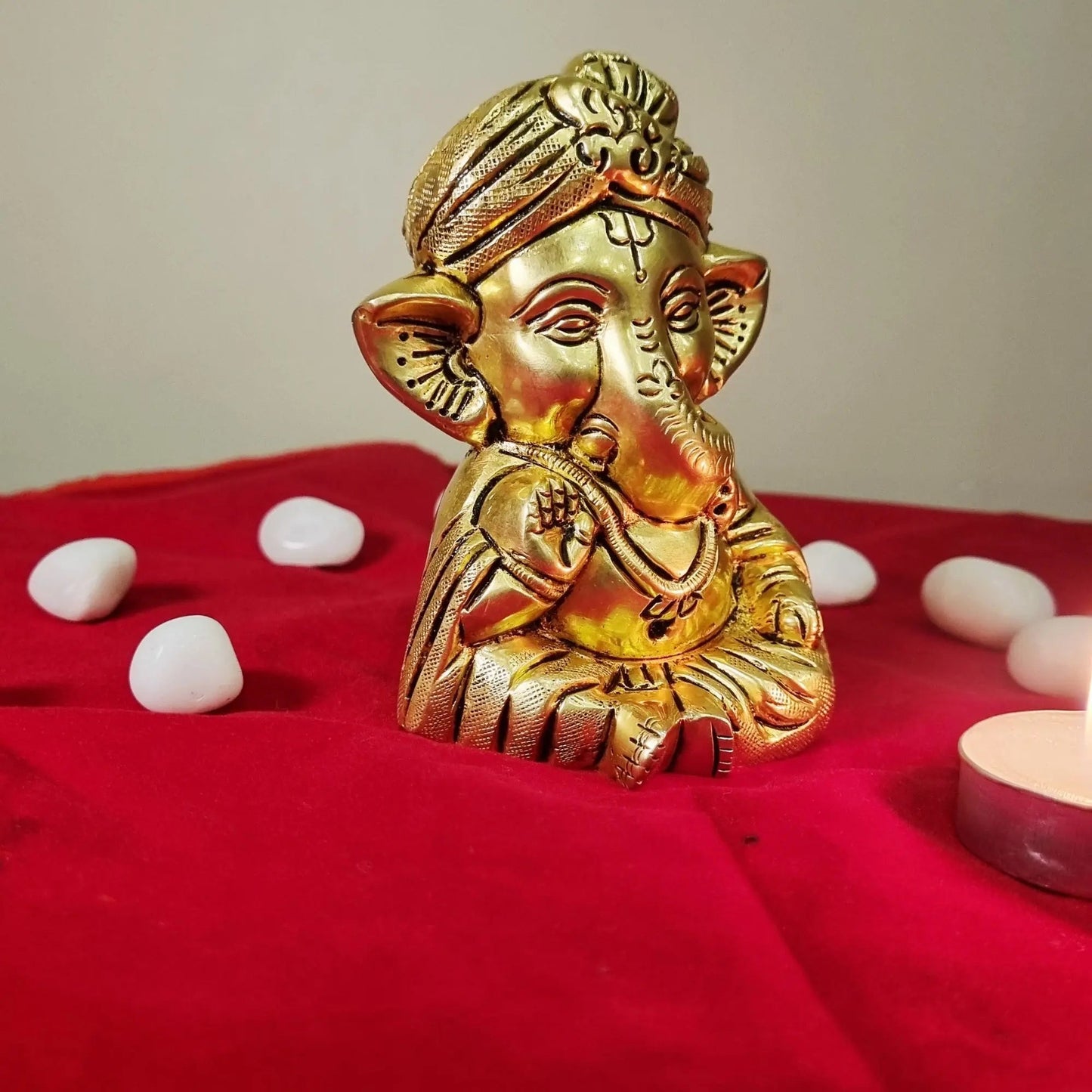 Brass Appu Ganesh idol – a charming symbol of wisdom and good fortune - Brass Ganesh Statue (Yellow, 4.2 Inch)