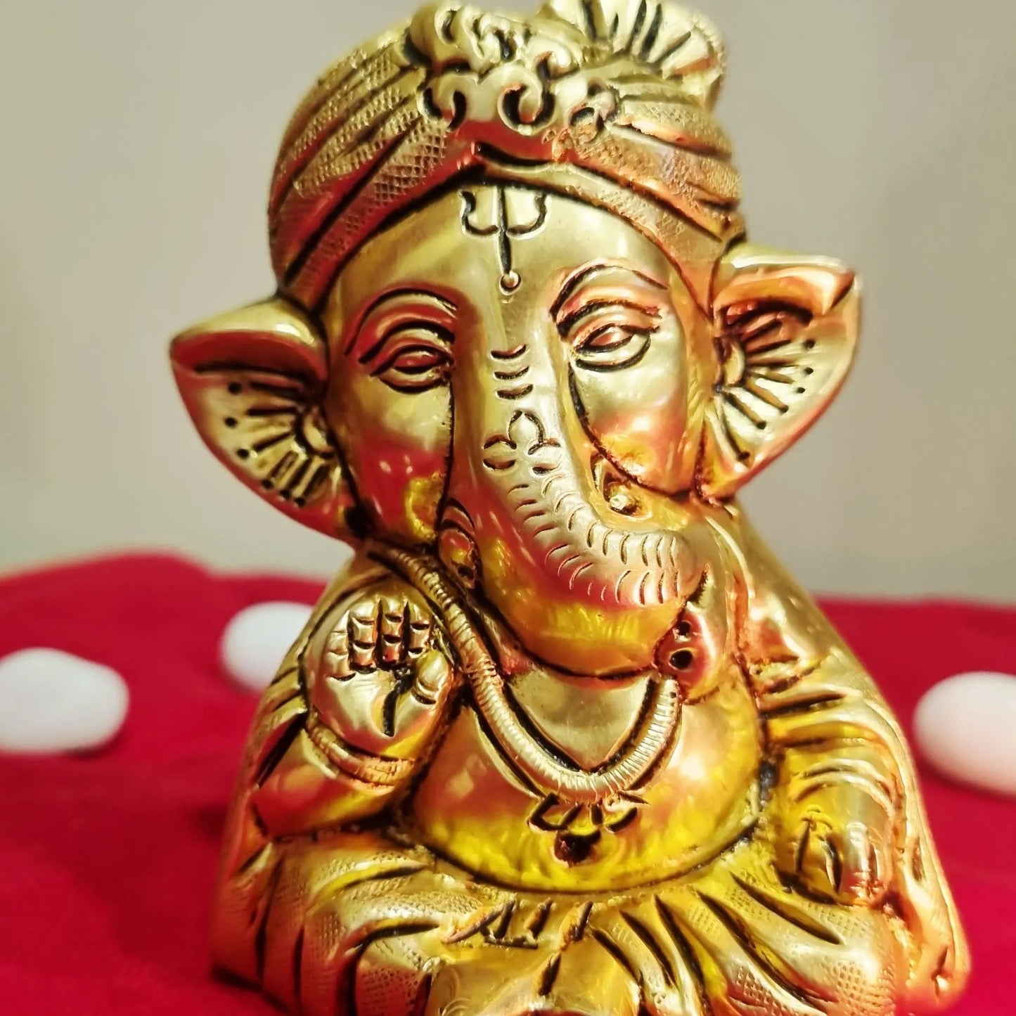 Brass Appu Ganesh idol – a charming symbol of wisdom and good fortune - Brass Ganesh Statue (Yellow, 4.2 Inch)